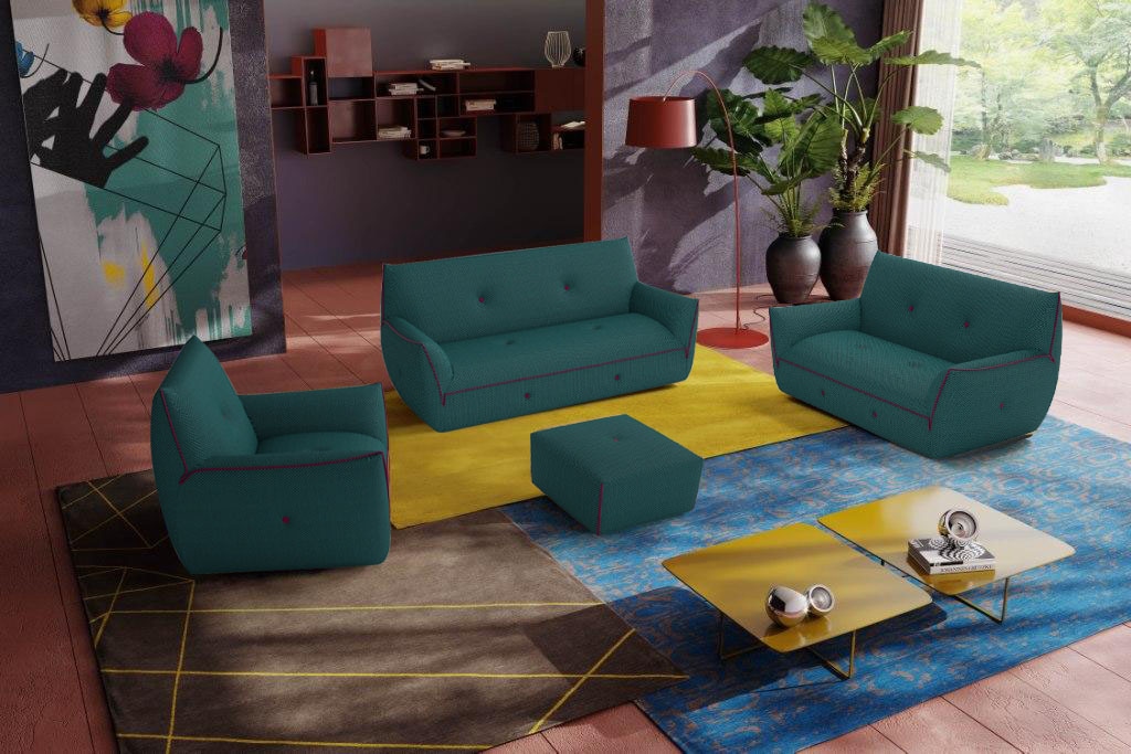 Egoitaliano Polstergarnitur "Yuki, extravagantes Design und höchster Sitzkomfort, tolle Details" Set, bestehend aus einem 2,5- und einem 2-Sitzer, Sessel und Hocker