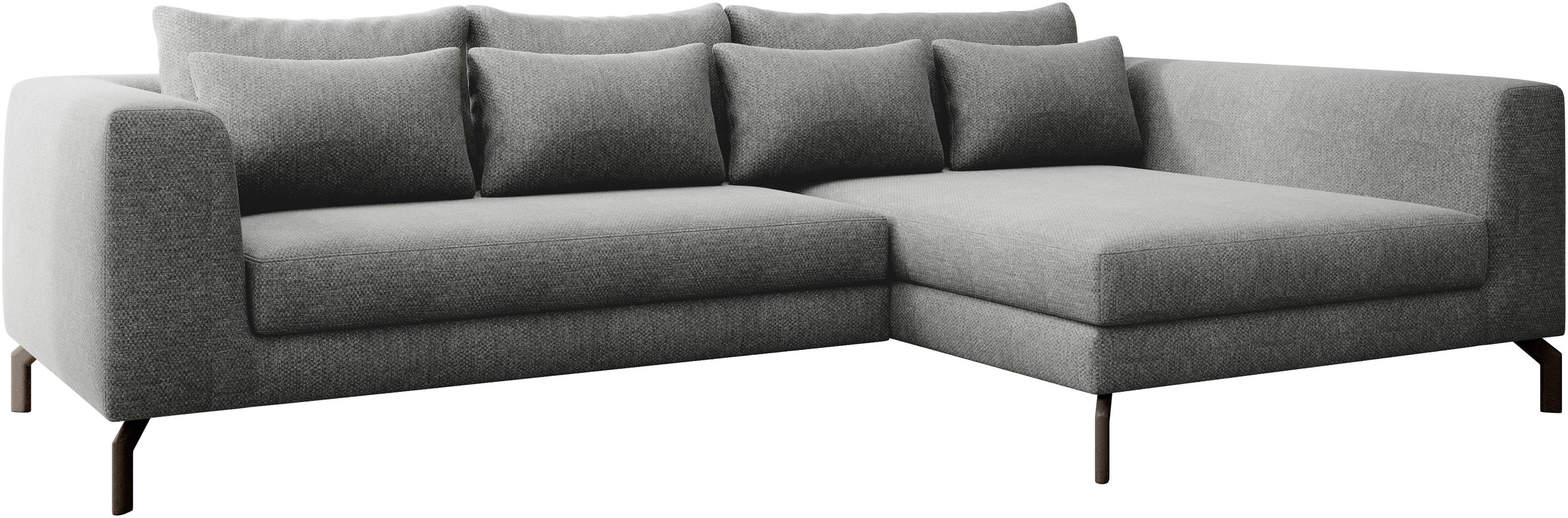 INOSIGN Ecksofa »Cross, mit softem Sitz, L-Form, wendbare Zierkissen, Breite 284 cm«, Couch mit vielen Kissen, stylische Kreuznaht, elegante Metallfüße
