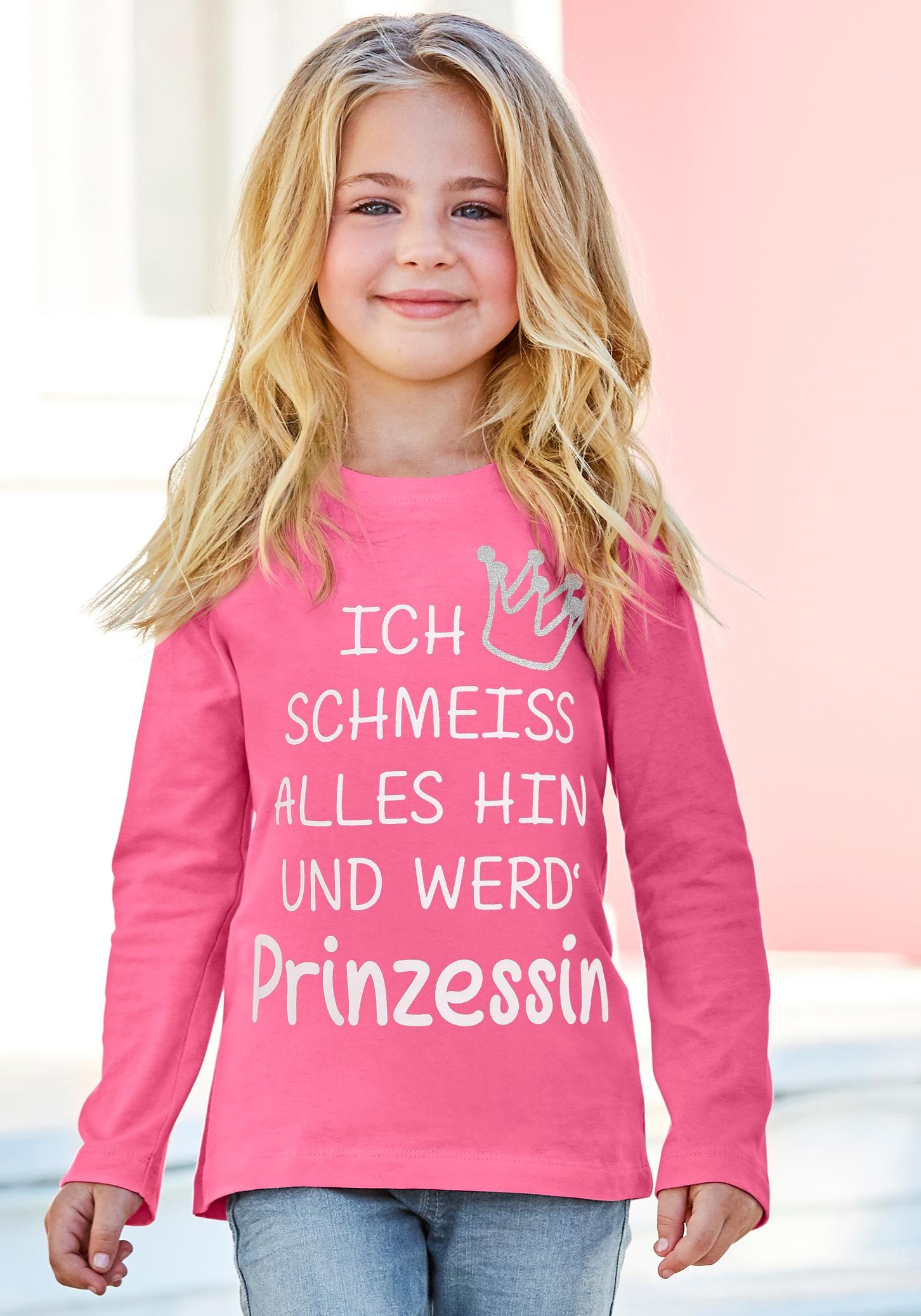 Arizona Langarmshirt »Prinzessin« Schöner Druck mit Glitzer | BAUR