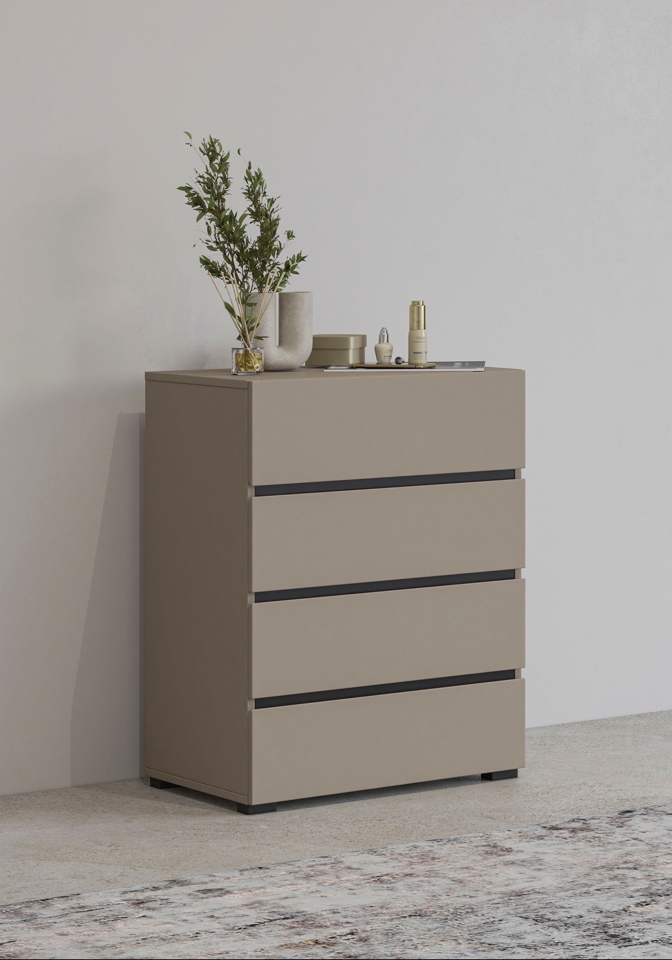 INOSIGN Kommode "Cross,Breite 60 cm, moderne grifflose Sideboard,4 Schubkästen", Schubladenschrank mit viel Stauraum, Fl