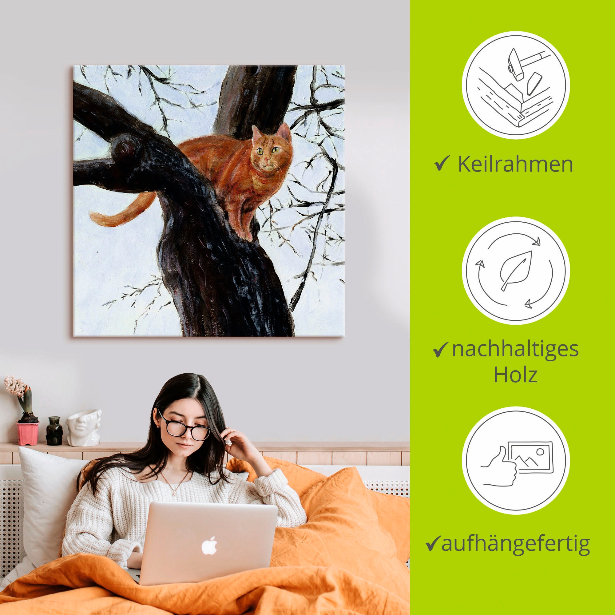 Artland Wandbild »Katze im Baum«, Haustiere, (1 St.), als Leinwandbild, Poster in verschied. Größen