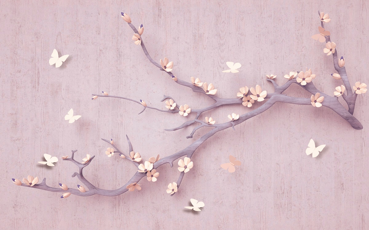 Papermoon "Blumen mit Schmetterlingen rot"