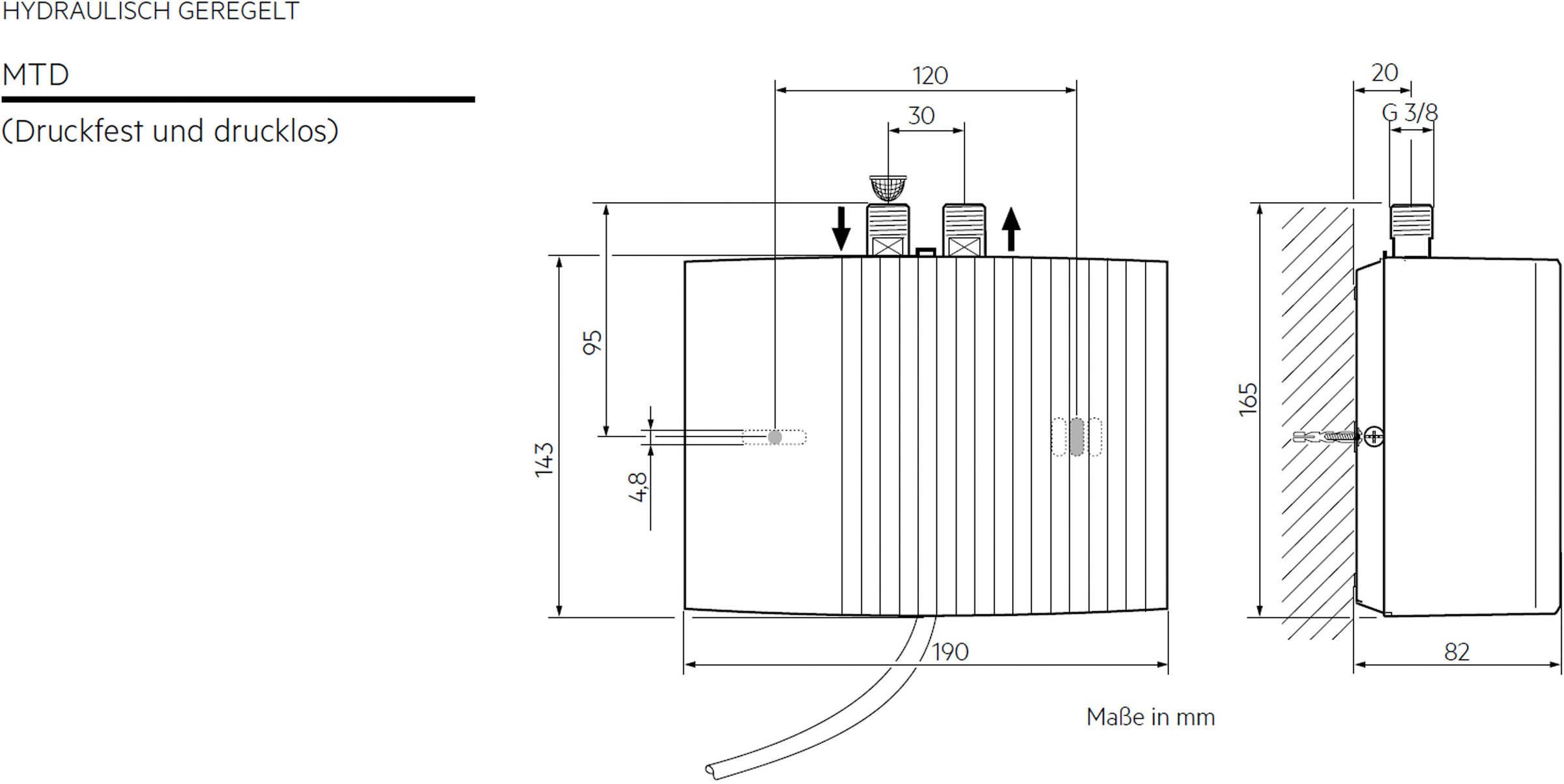 AEG Haustechnik Klein-Durchlauferhitzer »MTD 570«, für Handwaschbecken, 5,7 kW, Festanschluss 230V, hydraulisch