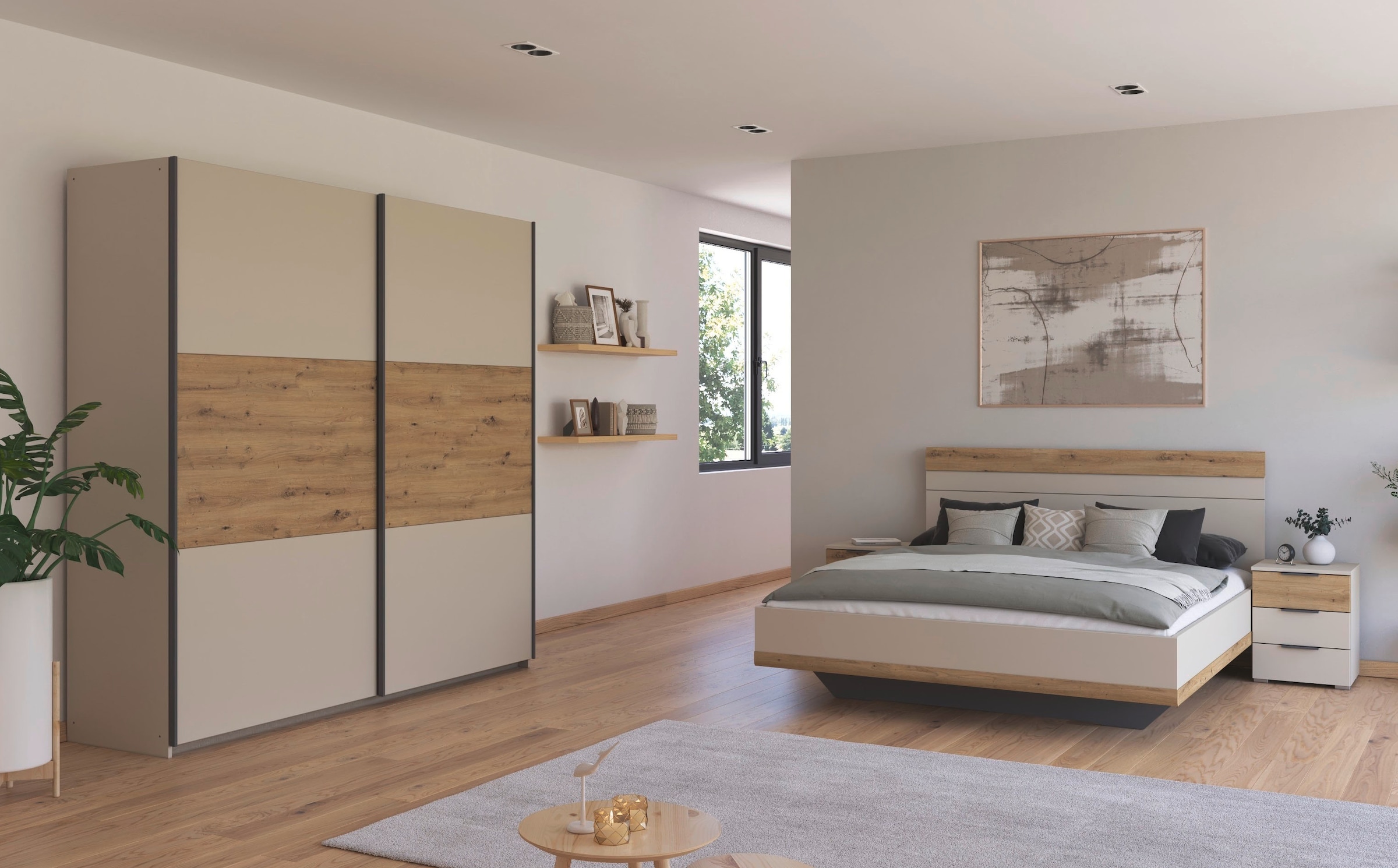 rauch Schlafzimmer-Set »Komplettschlafzimmer Schlafzimmer Schlafzimmermöbel SAJO«, (Set, 4 tlg., Set: Kleiderschrank mit/ohne Spiegel, Bett in 2 Breiten, 2 Nachttische), optional mit Spiegel am Kleiderschrank MADE IN GERMANY