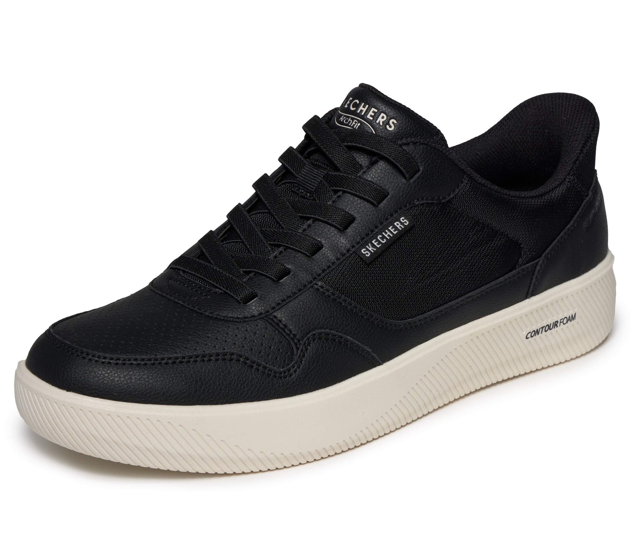 Slip-On Sneaker SKECHERS "ARCH FIT COURT BREAK", Herren, Gr. 39, schwarz, Lederimitat, Schuhe, Schnürschuh, Freizeitschuh mit Handsfree Slip-Ins Technologie 2