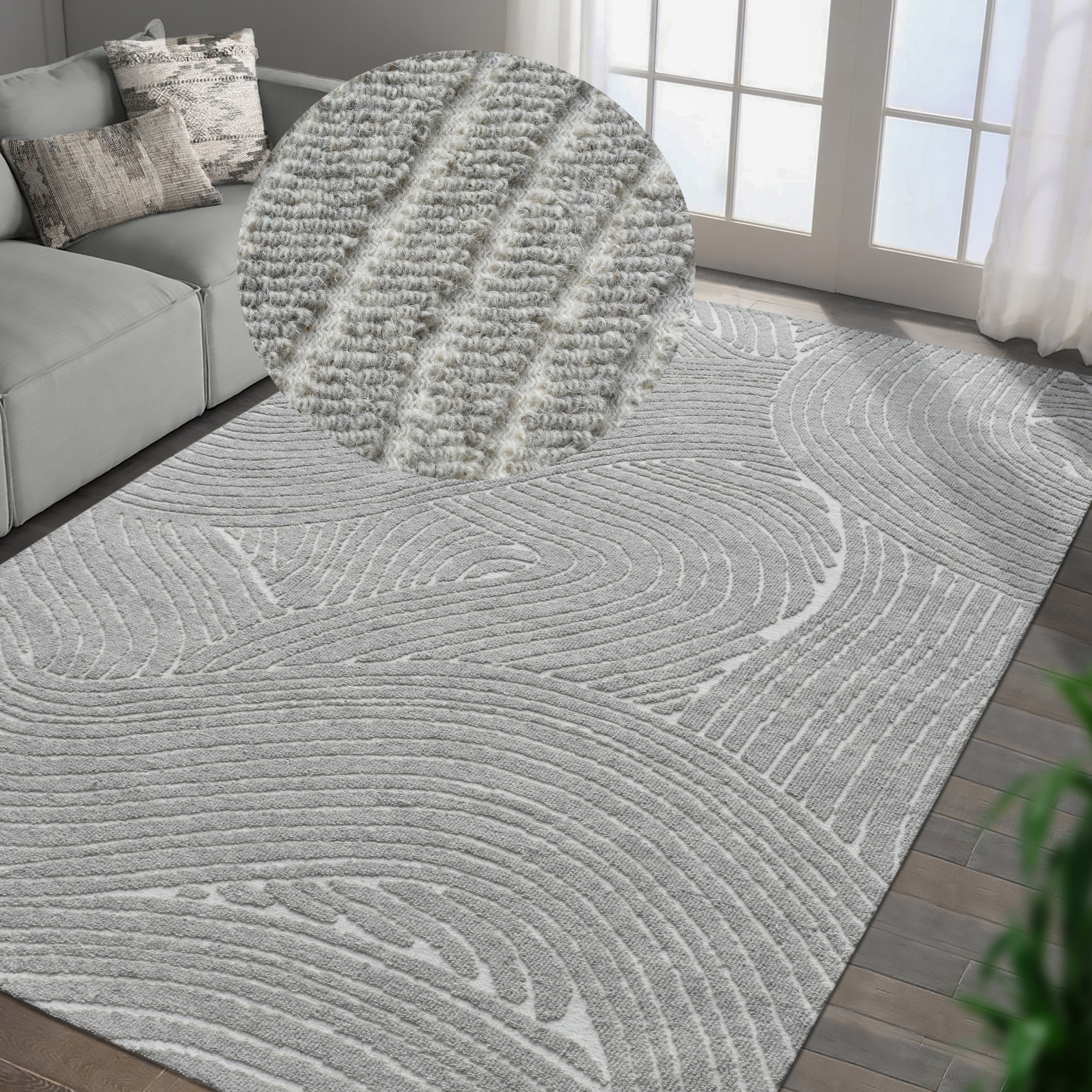 my home Wollteppich "Falun, Wolle, Hoch-Tief-Struktur, maschinell gewebt" r günstig online kaufen