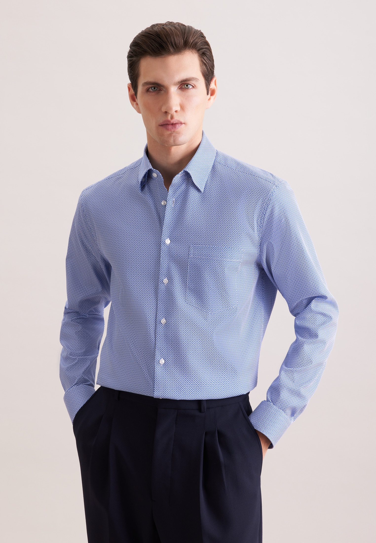 seidensticker Businesshemd "Schwarze Rose" Regular 1/1 Covered-Button-Down-Kragen Druck