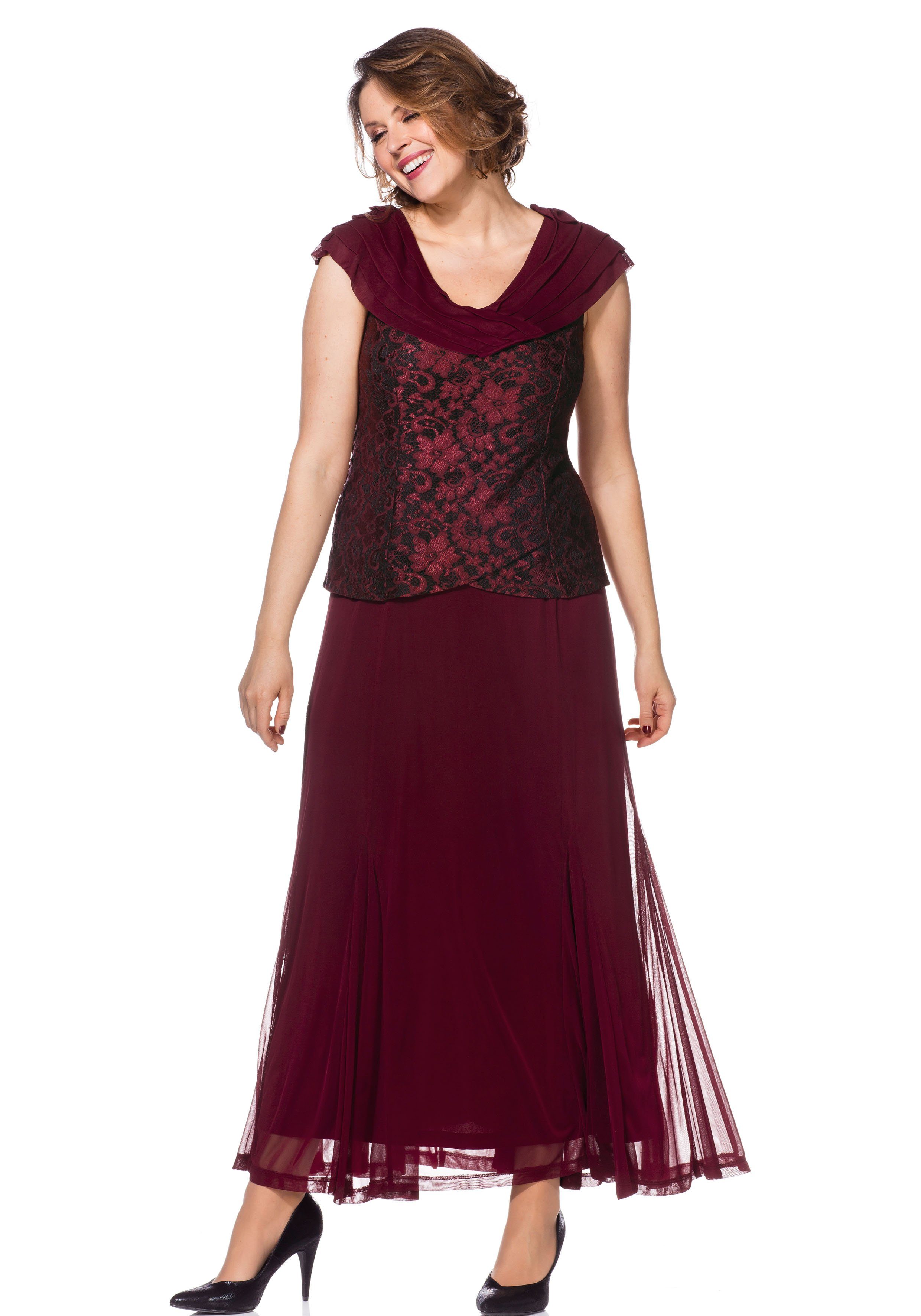 Sheego Abendkleid, mit Spitze und Schalkragen rot Damen Abendkleid Abendkleider Kleider