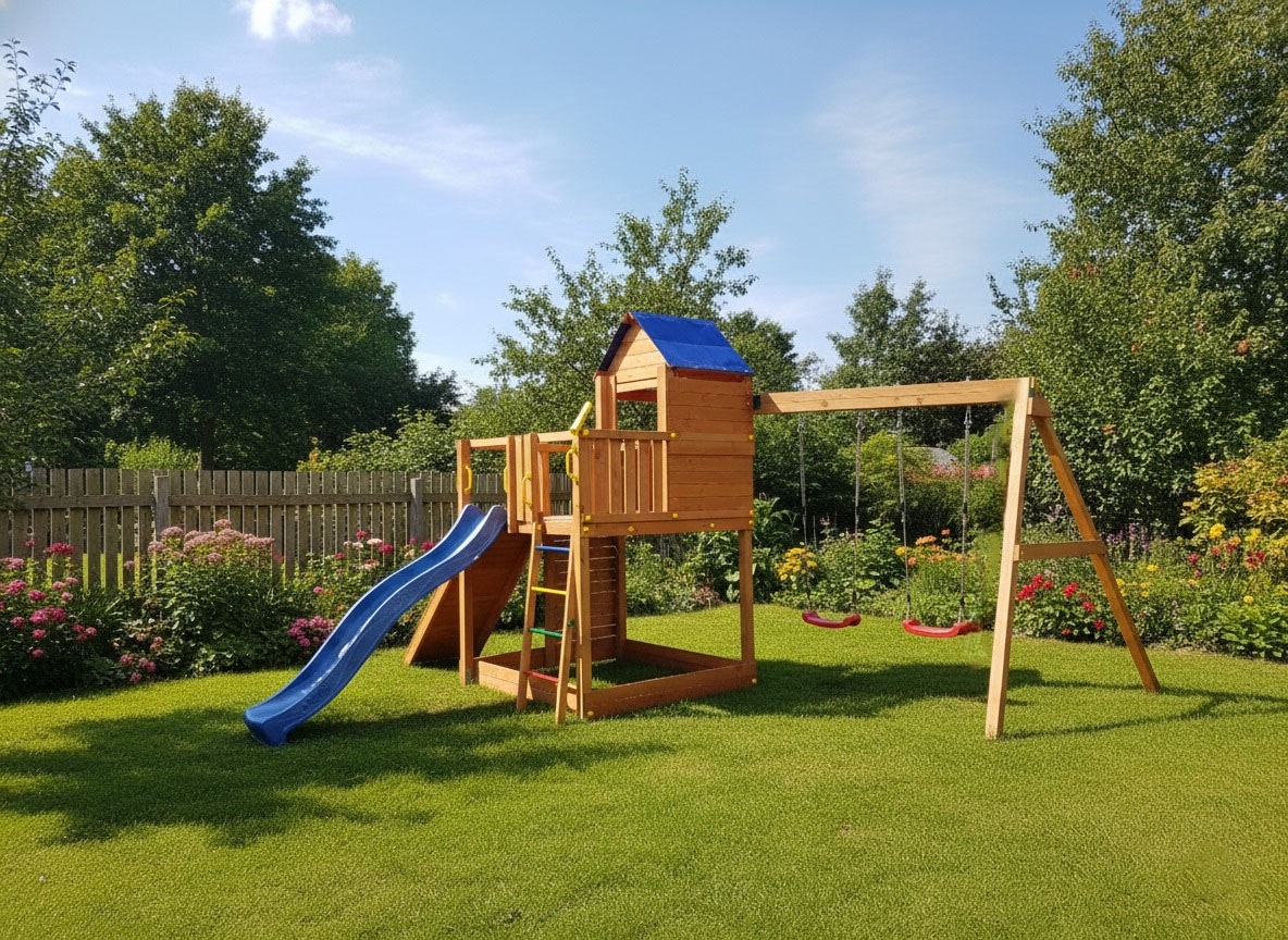 FUNGOO Spielturm »Treehouse« mit Spielhaus, Rutsche, Doppelschaukel, Kletterwand