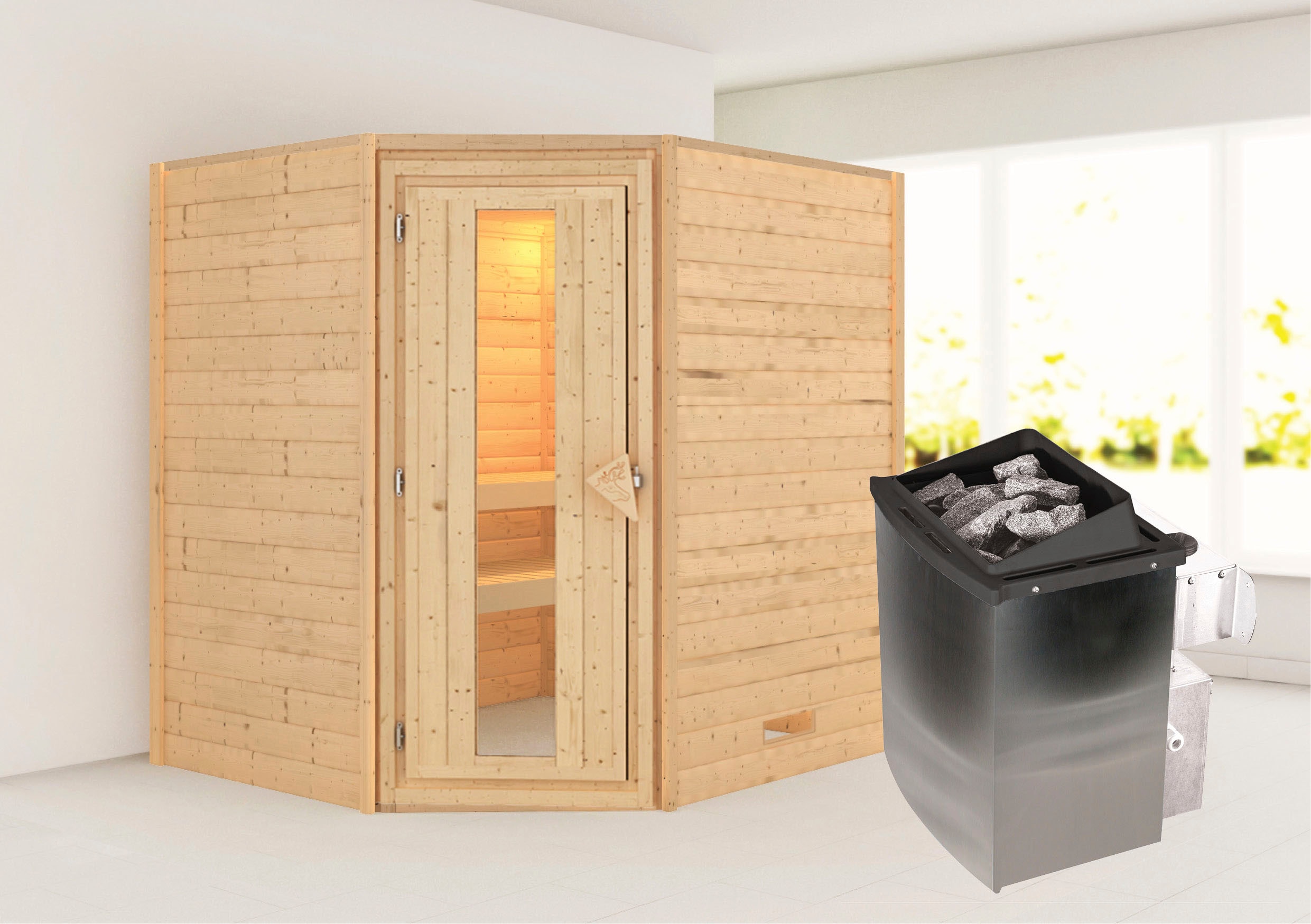 Karibu Sauna "Mia (Fronteinstieg)" Ofen 9 kW integr. Strg