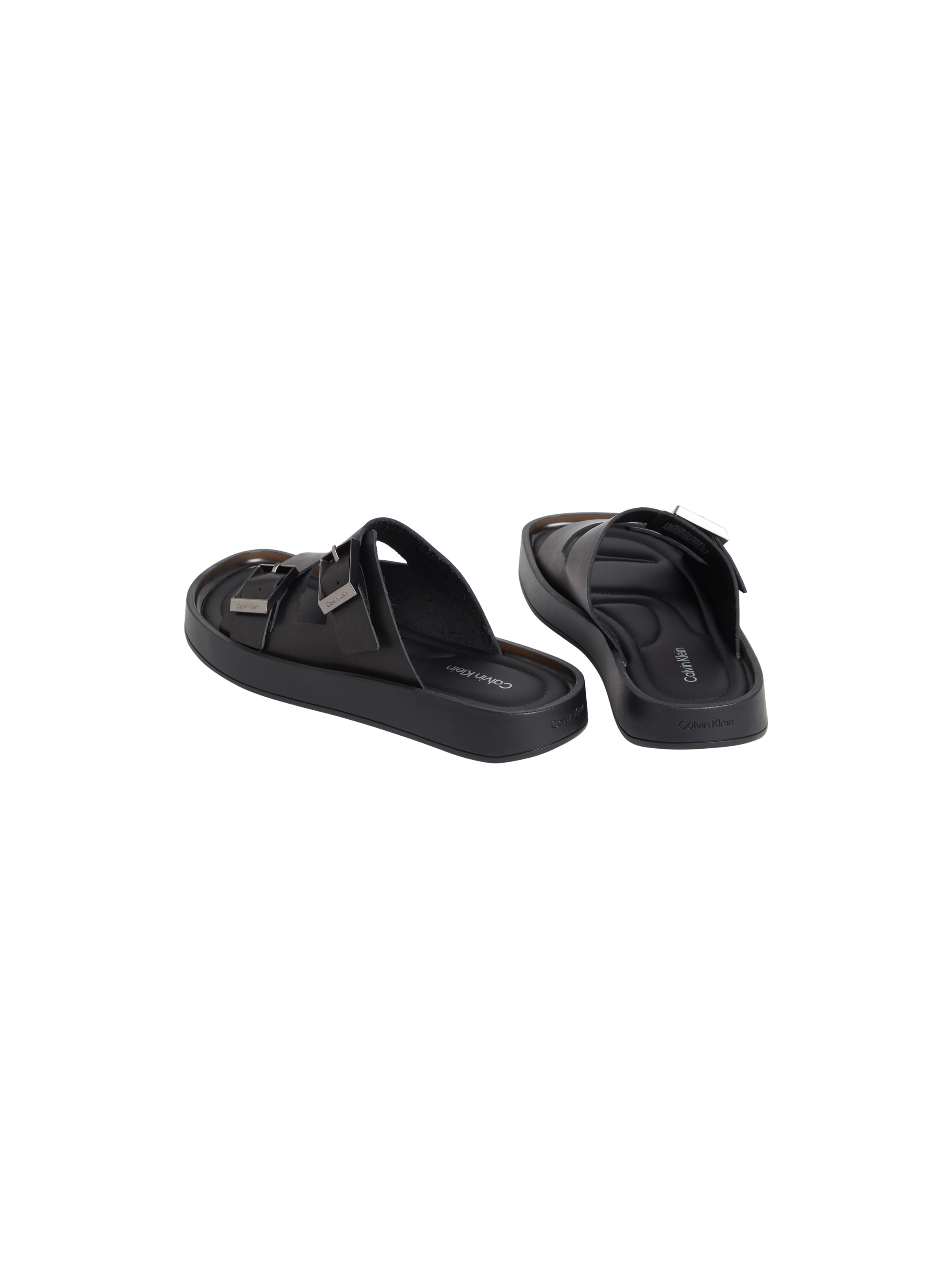 Calvin Klein Pantolette »ERGON DOUBLE BAR SANDAL LTH«  Strandschuh, Sommerschuh, unifarbener Flat mit Logoschriftzug