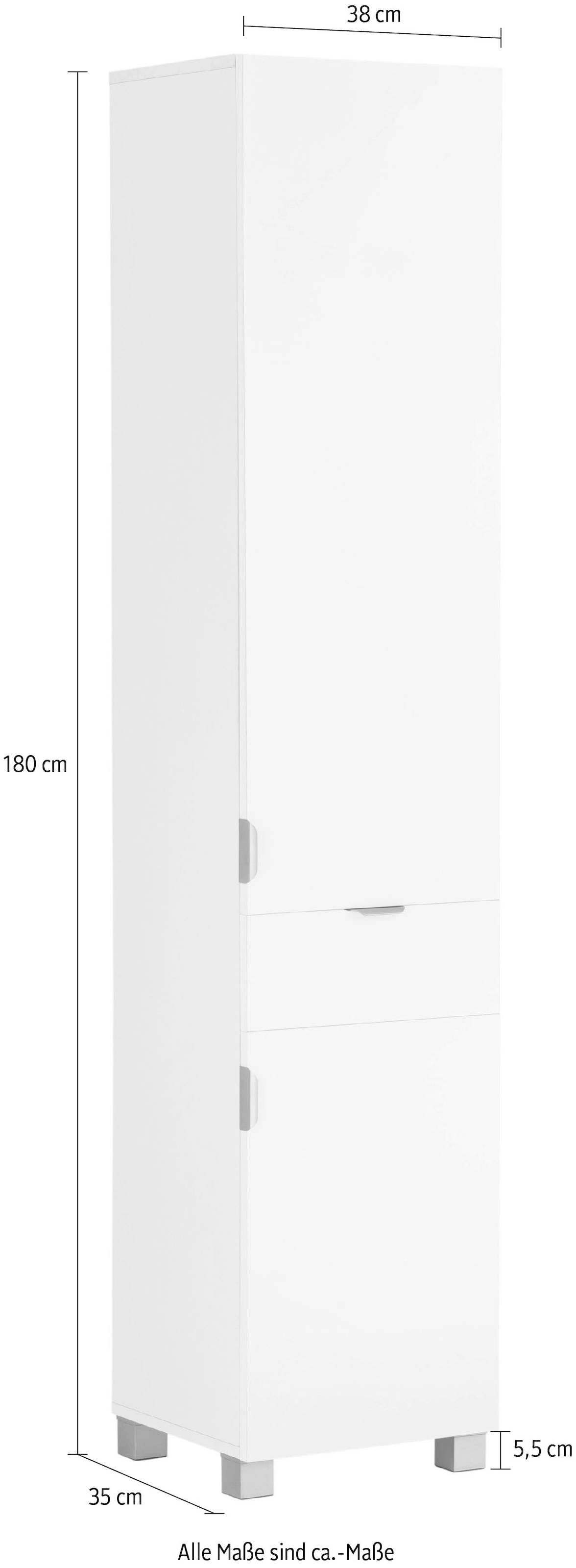 | Badezimmerschrank, Pflegeleichte 38 cm Badschrank, BAUR Oberfläche, FSC®-zertifiziert »Lage, welltime Hochschrank viel breit«, Stauraum,