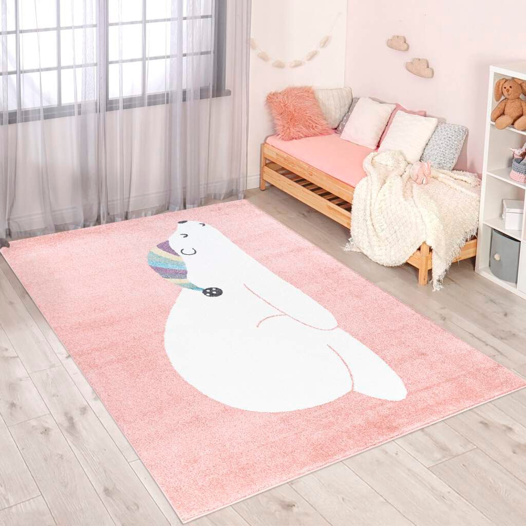 Carpet City Kinderteppich "ANIME921", rechteckig, 11 mm Höhe, Kinderzimmer Teppich Modern mit Mond, Blumen, Wolken, Crem