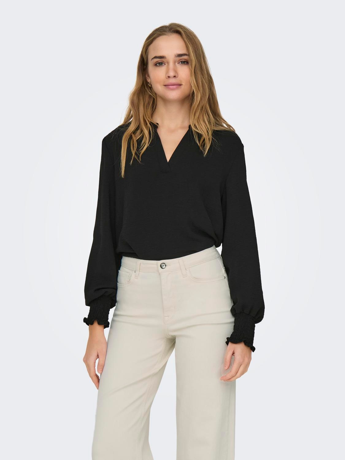 ONLY "ONLMETTE V-NECK LS SMOCK TOP NOOS WVN" Kunstfaser, regular fit