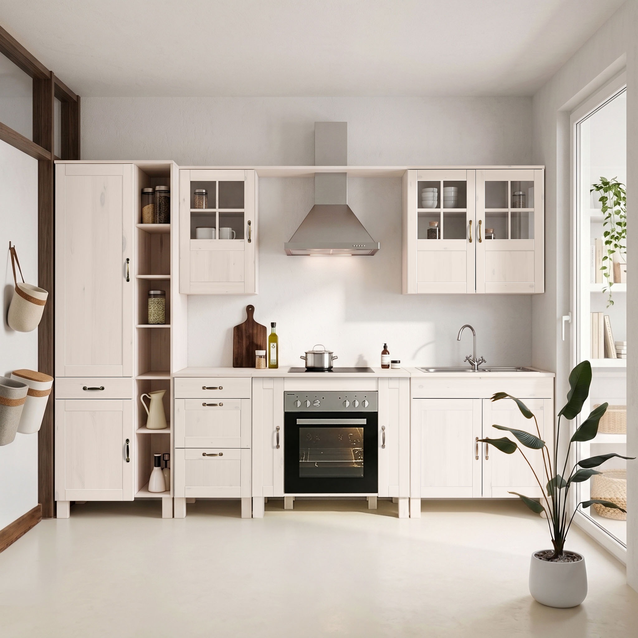 Home affaire Küchenzeile "Alby" Breite 325 cm, aus Kiefer massiv, ohne E-Geräte