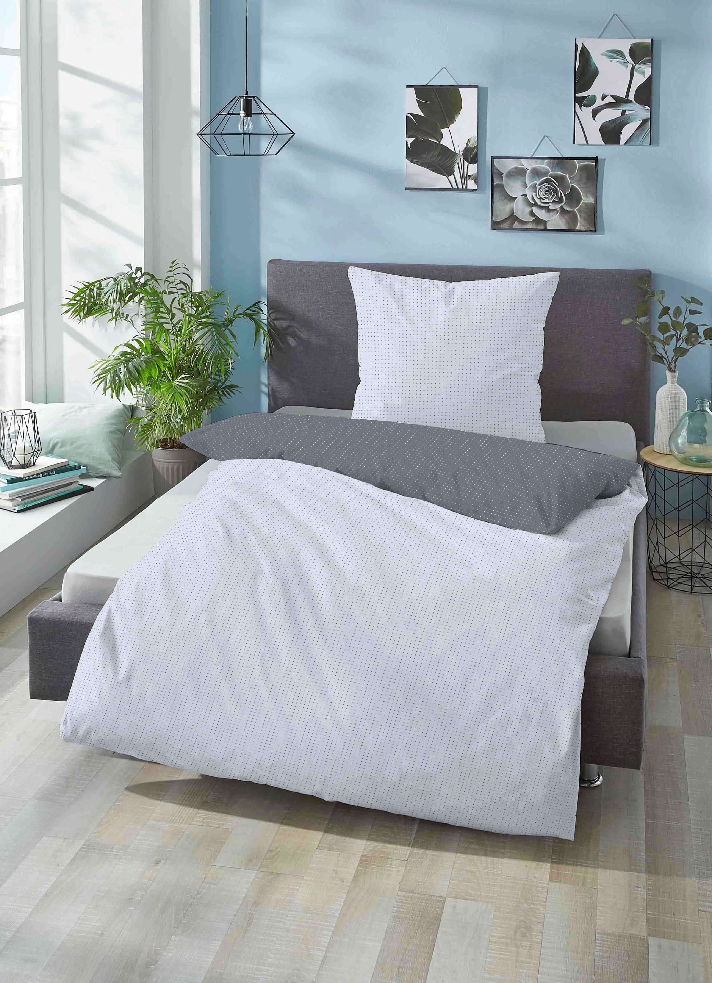 Biberna Wendebettwäsche »Combinate in Gr. 135x200, 155x220 oder 200x200 cm«, Bettwäsche aus Baumwolle, zeitlose Bettwäsche mit Wendeoptik