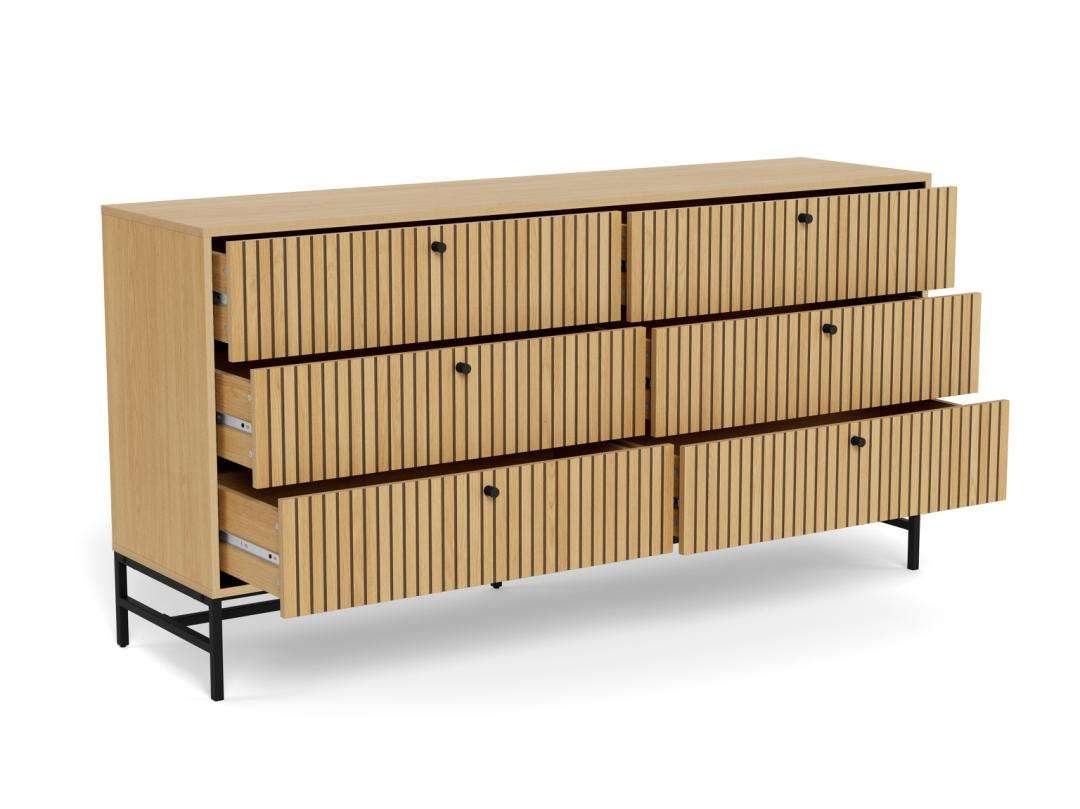 ACTONA GROUP Kommode »Albany Kommode – modernes Design & viel Stauraum mit Lamellenfront« Kommode mit 6 Schubladen, Eiche mit Lamellenfront, B: 157,9 cm