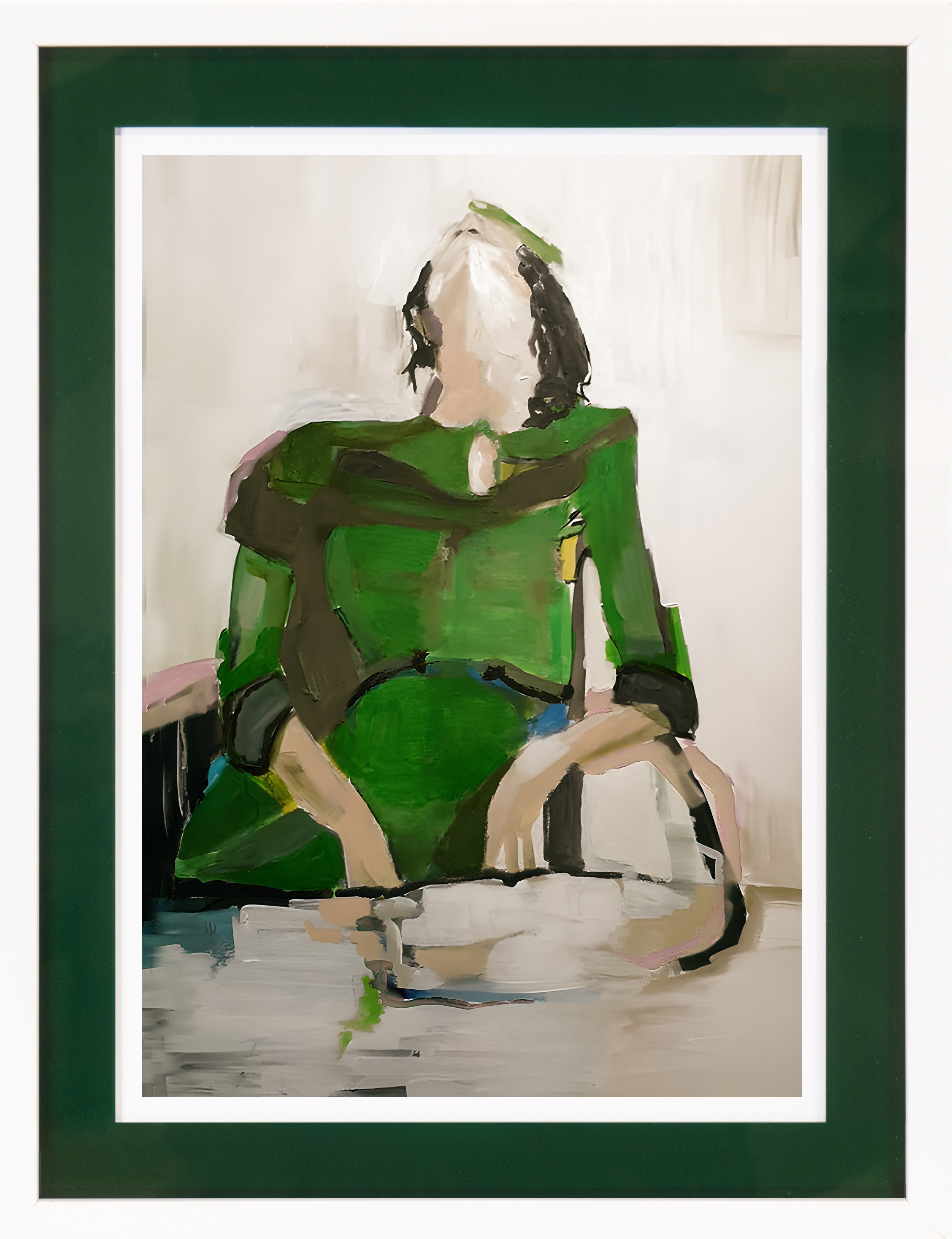 queence Bild mit Rahmen »Abstrakt, Frau, dunkelgrün«, Bilder von Frauen-Frau-Kunst, (1 St.), Poster mit buntem Acrylglas Passepartout
