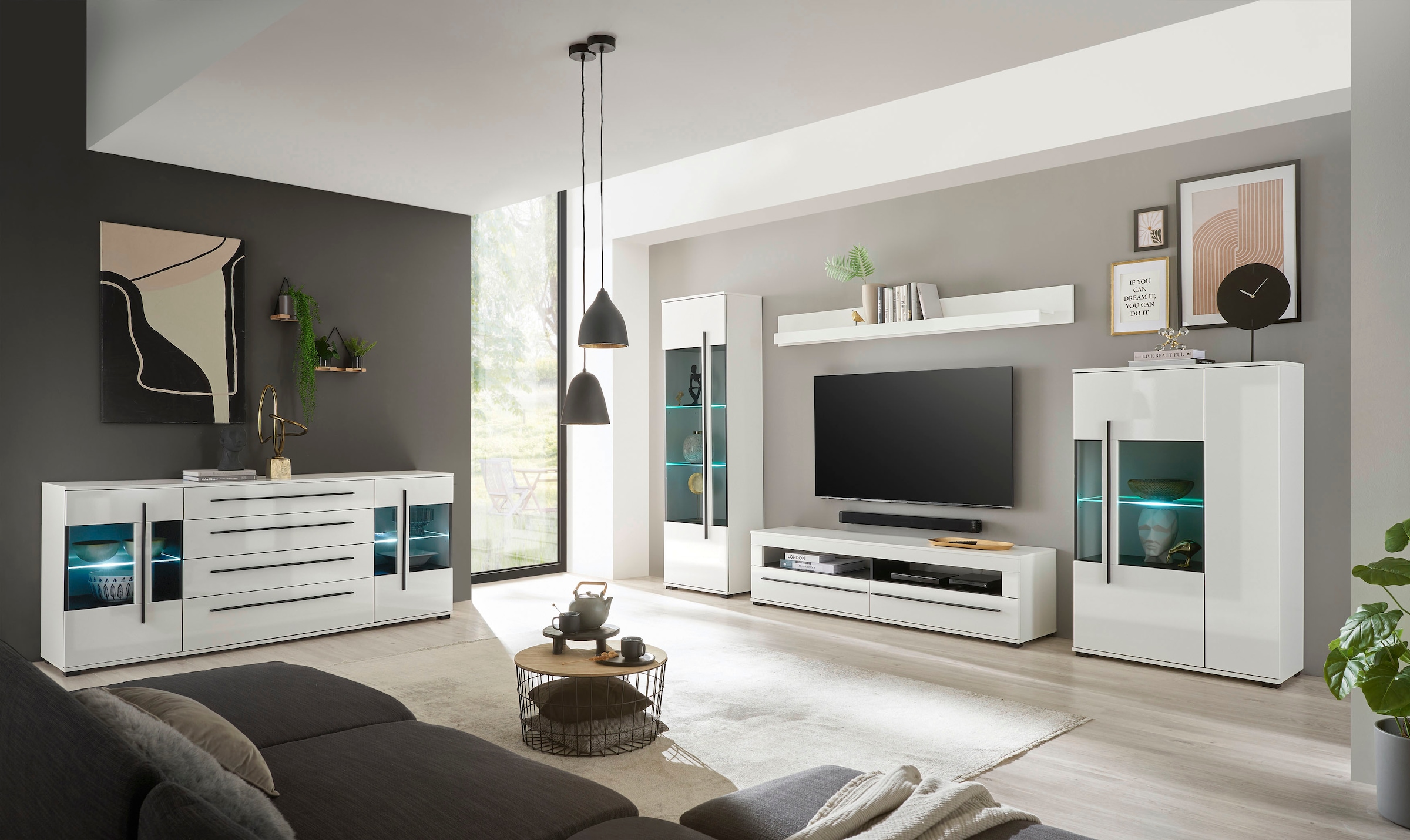 INOSIGN Wohnwand »Cantara, moderne Anbauwand, Wohnzimmer-Set, in Eiche Evoke oder Weiß«, (Set, 4 St.)