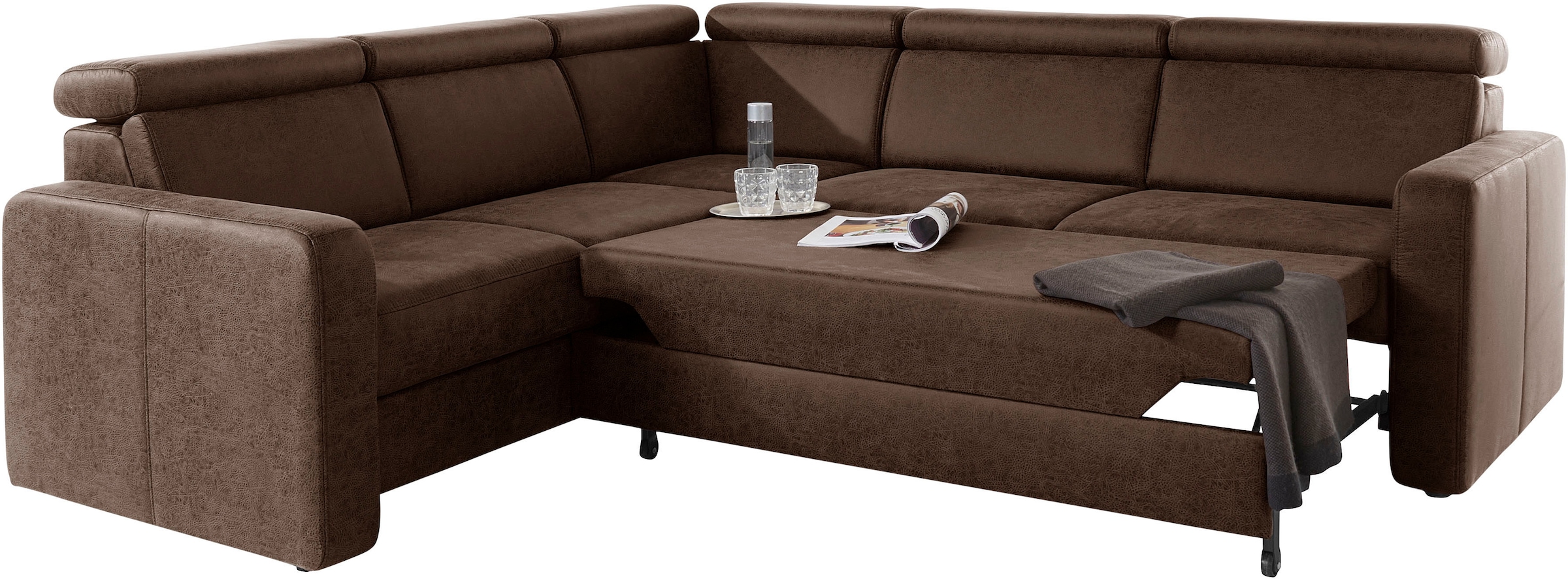 sit&more Ecksofa »Bologna L-Form«, Kopfteilverstellung, wahlweise mit Bettfunktion und Schubkasten