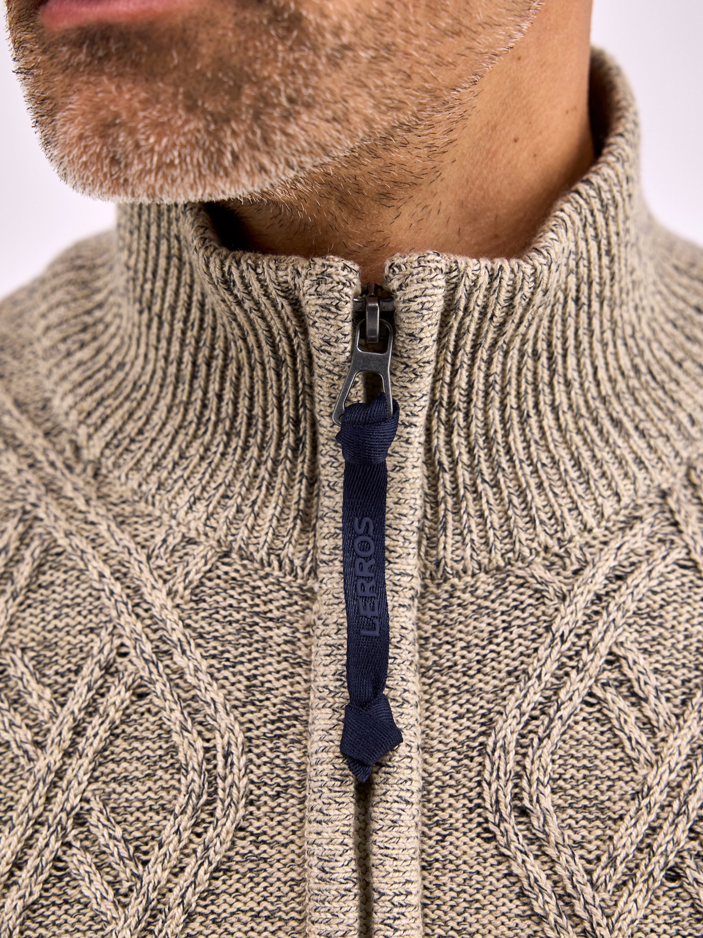 LERROS Strickpullover »LERROS Strickpullover mit Zopfmuster und Troyerkragen«