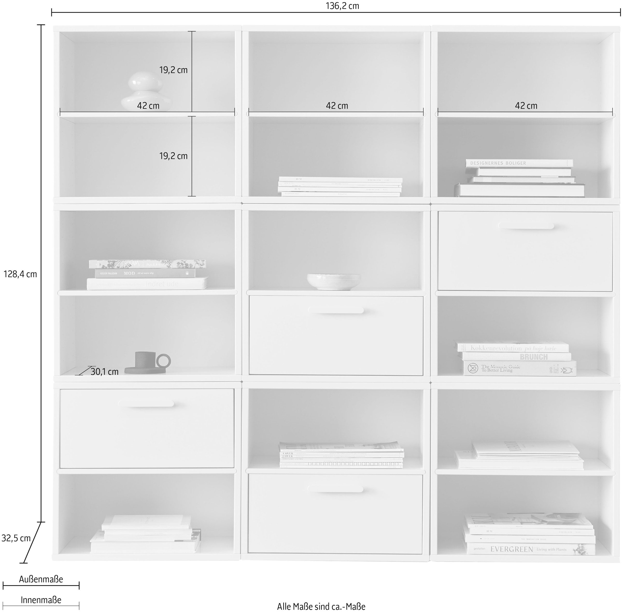 Hammel Furniture Bücherregal »Keep by Hammel«, aus 9 Modulen, mit 4 unterschiedl.farbenen Schubladen, Breite 136,2 cm