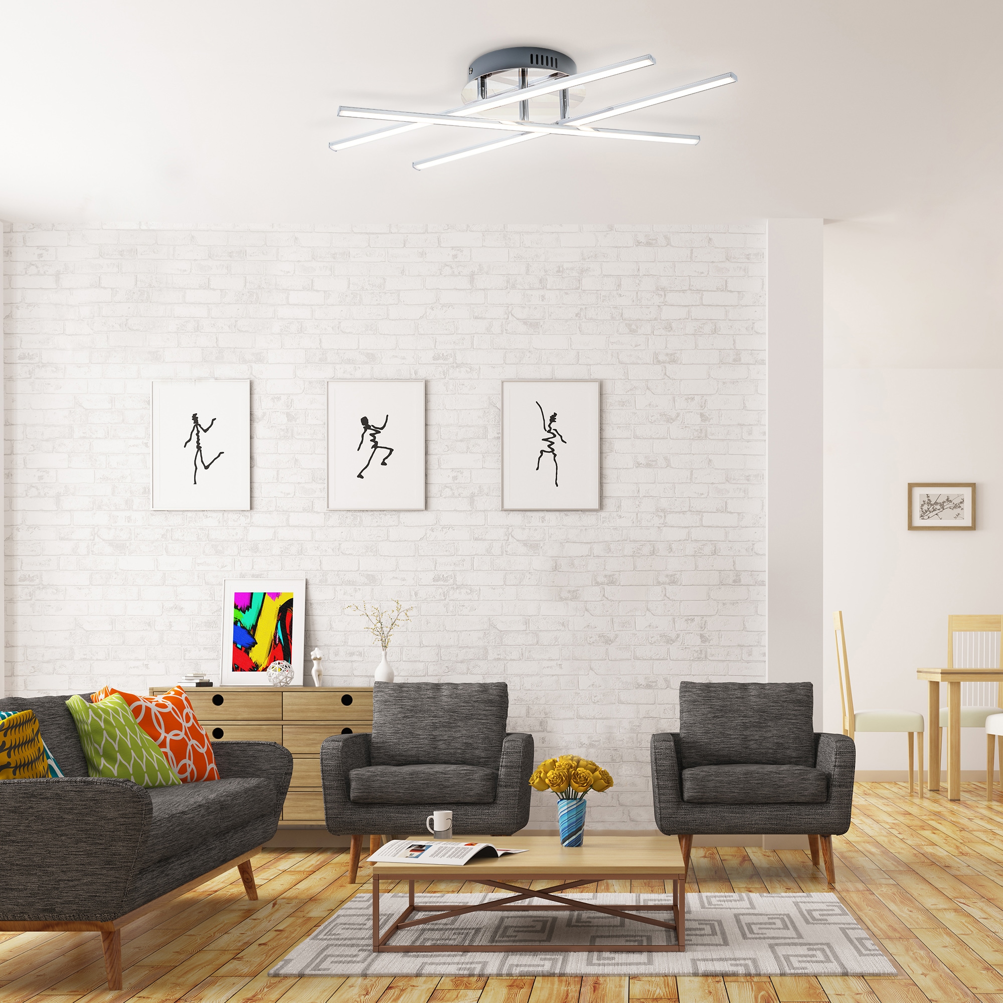 B.K.Licht LED Deckenleuchte, 1 flammig, Leuchtmittel LED-Board | LED fest integriert, LED Design Decken-Lampe modern Wohnzimmer chrom inkl. 12,5W 1150lm