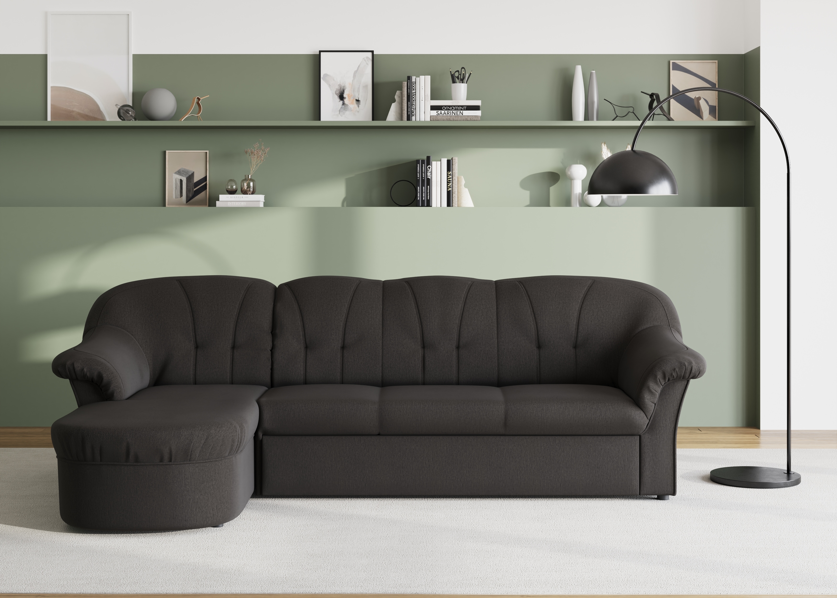 DOMO collection Ecksofa "Pegnitz, elegante Rückensteppung, kompakte Stellmaße 238/141cm, L-Form" wahlweise mit Bettfunktion