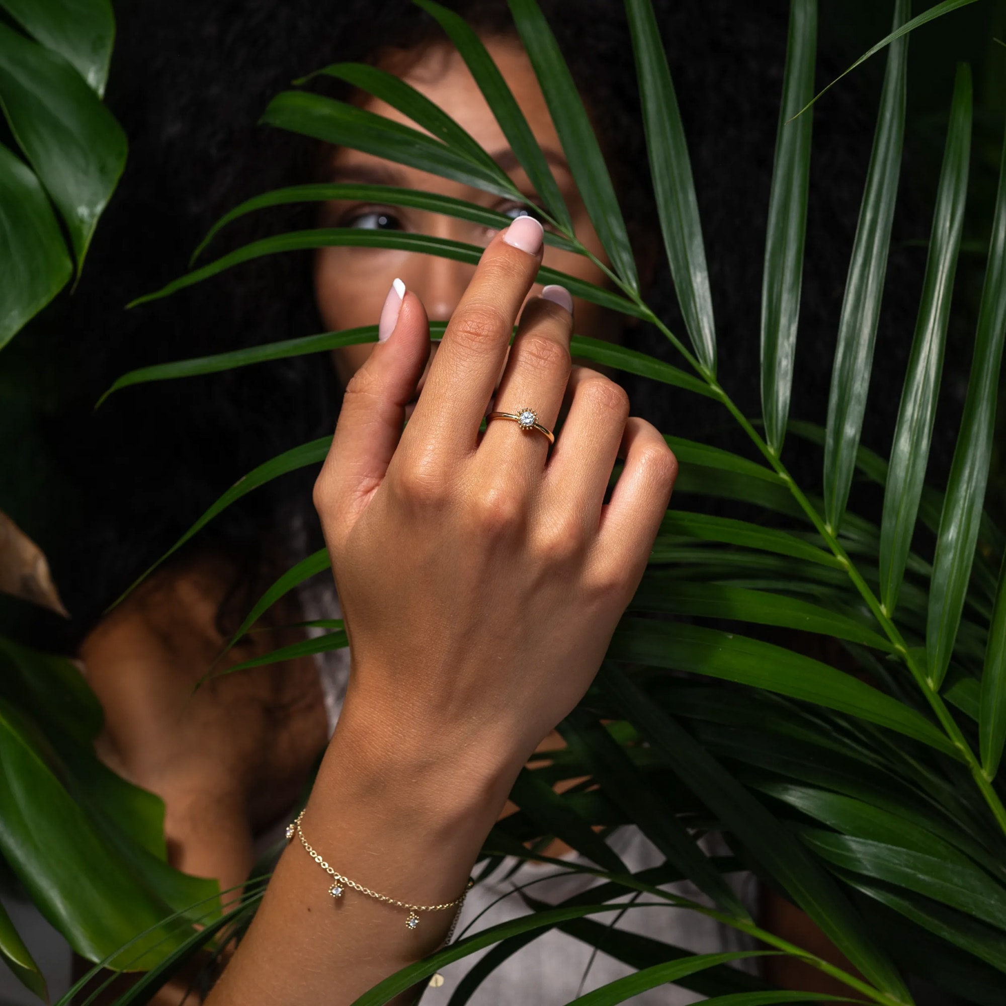 LYOMI Fingerring »585/- Gelbgold 1 synth. Diam. 0,25ct.«