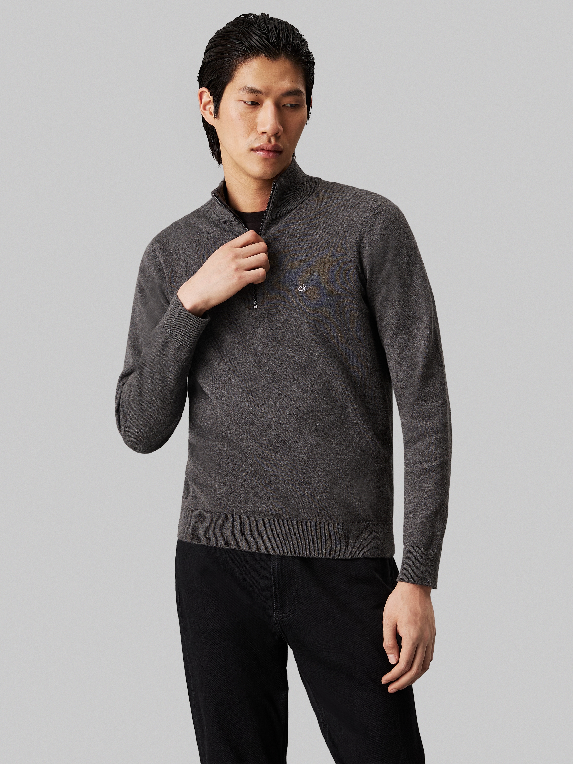 Stehkragenpullover »COTTON SILK BLEND QUARTER ZIP«, mit Logostickerei