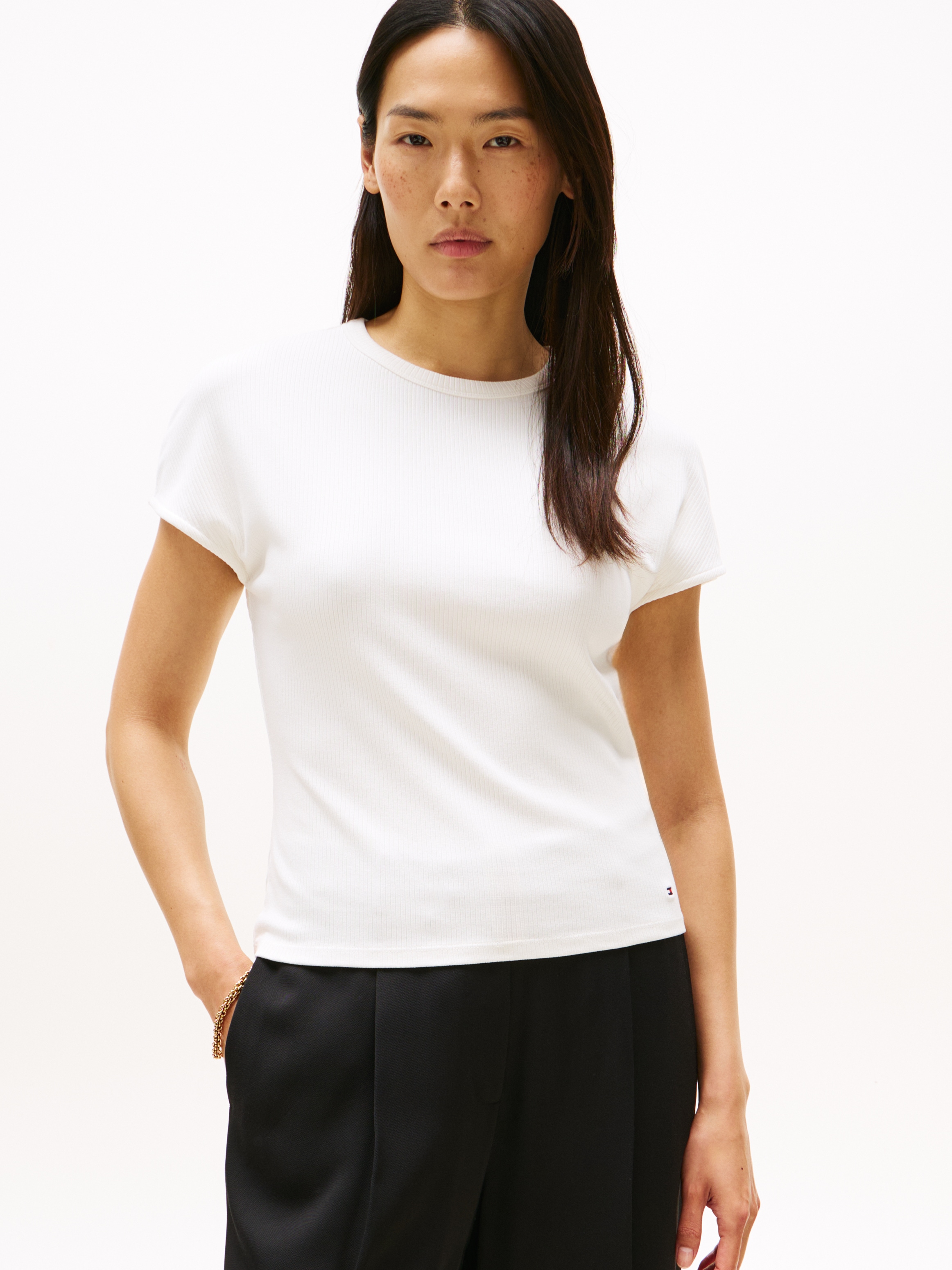 Tommy Hilfiger Kurzarmshirt "5X2 RIB SLIM C-NK CAP SLV TEE" günstig online kaufen