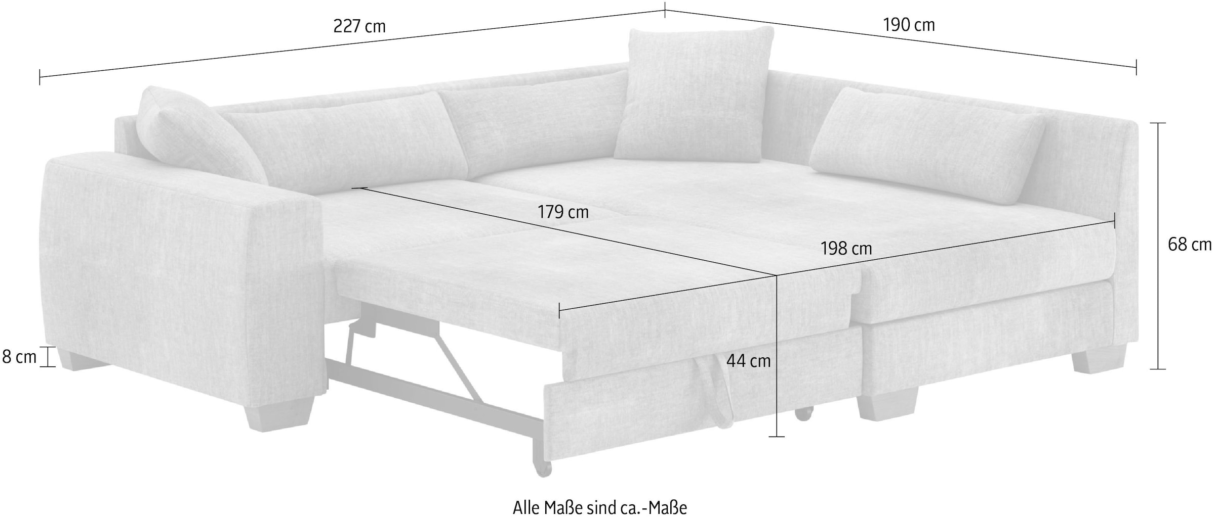 Mr. Couch Ecksofa »Helena L-Form«, mit Taschenfederkern, bis 140 kg belastbar, wahlweise mit Bett