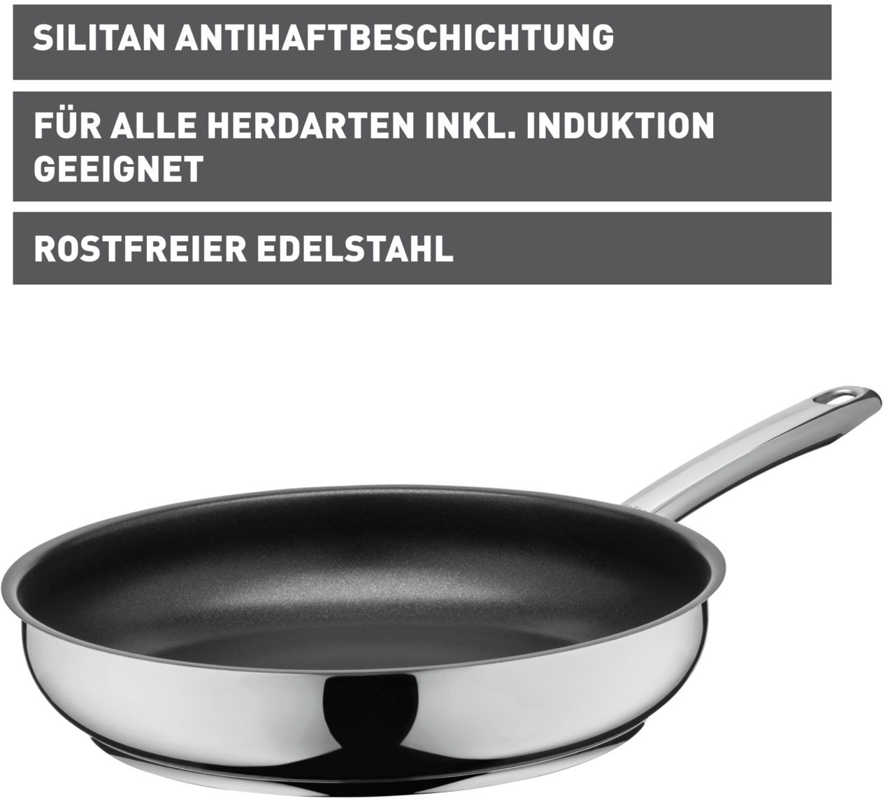 Silit Bratpfanne »Calabria«, Edelstahl 18/10, (1 tlg.), Silitan Antihaftversiegelung, polierter Edelstahl, induktionsgeeignet