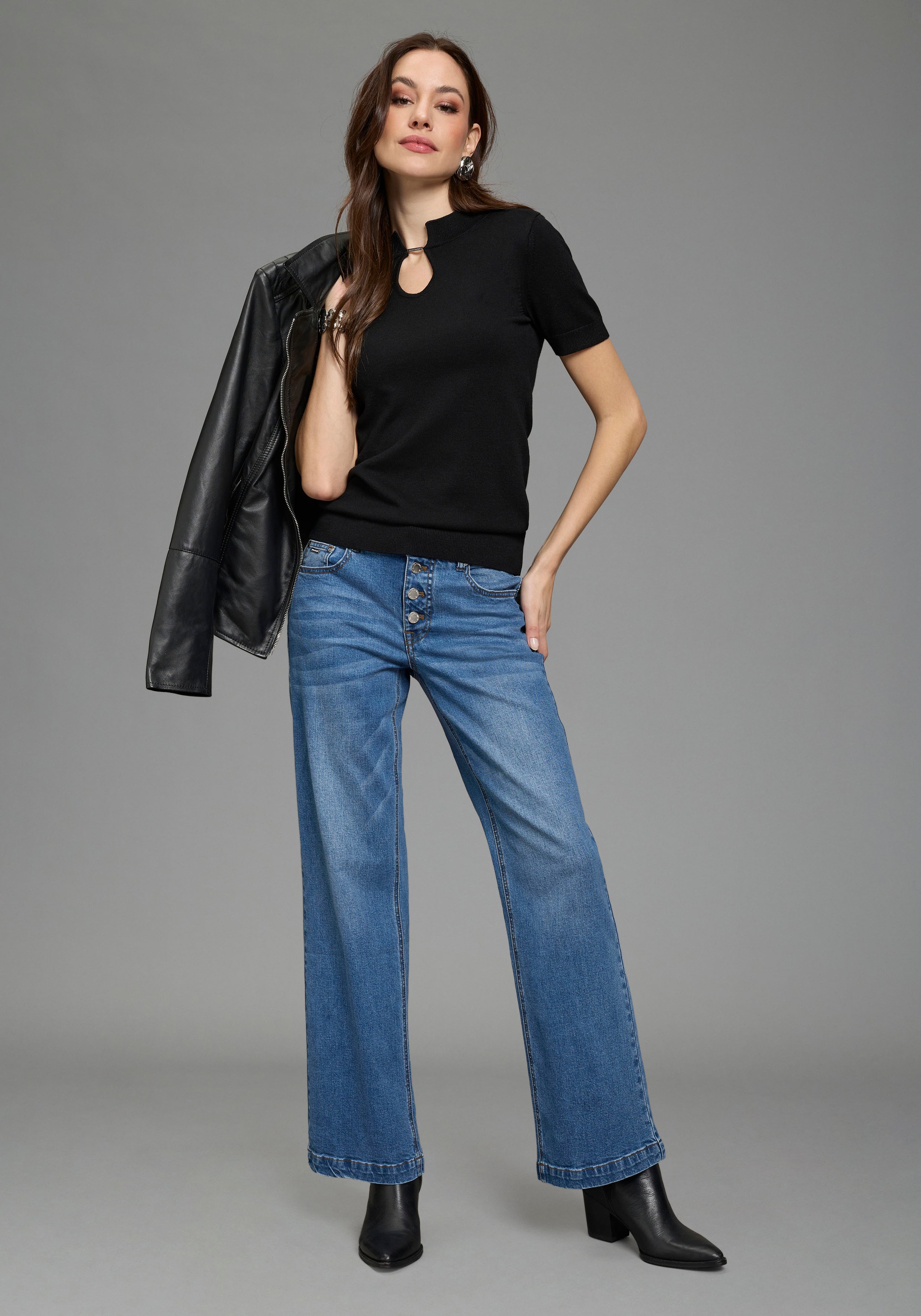 Weite Jeans BRUNO BANANI, Damen, Gr. 34, N-Gr, blau used, Denim/Jeans, Obermaterial: 98% Baumwolle, 2% Elasthan, unifarben, weit lang, Jeans, mit Elasthan-Anteil, aus Baumwollmaterial 3