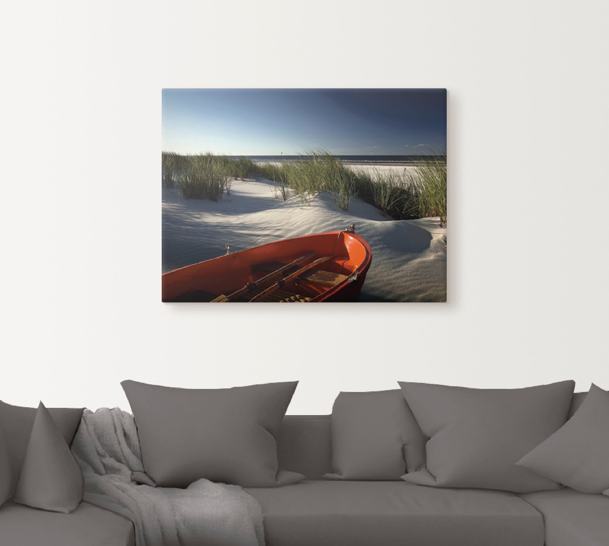 Artland Leinwandbild "Rotes Boot am Strand..." Boote & Schiffe 1 Stk. tlg. günstig online kaufen