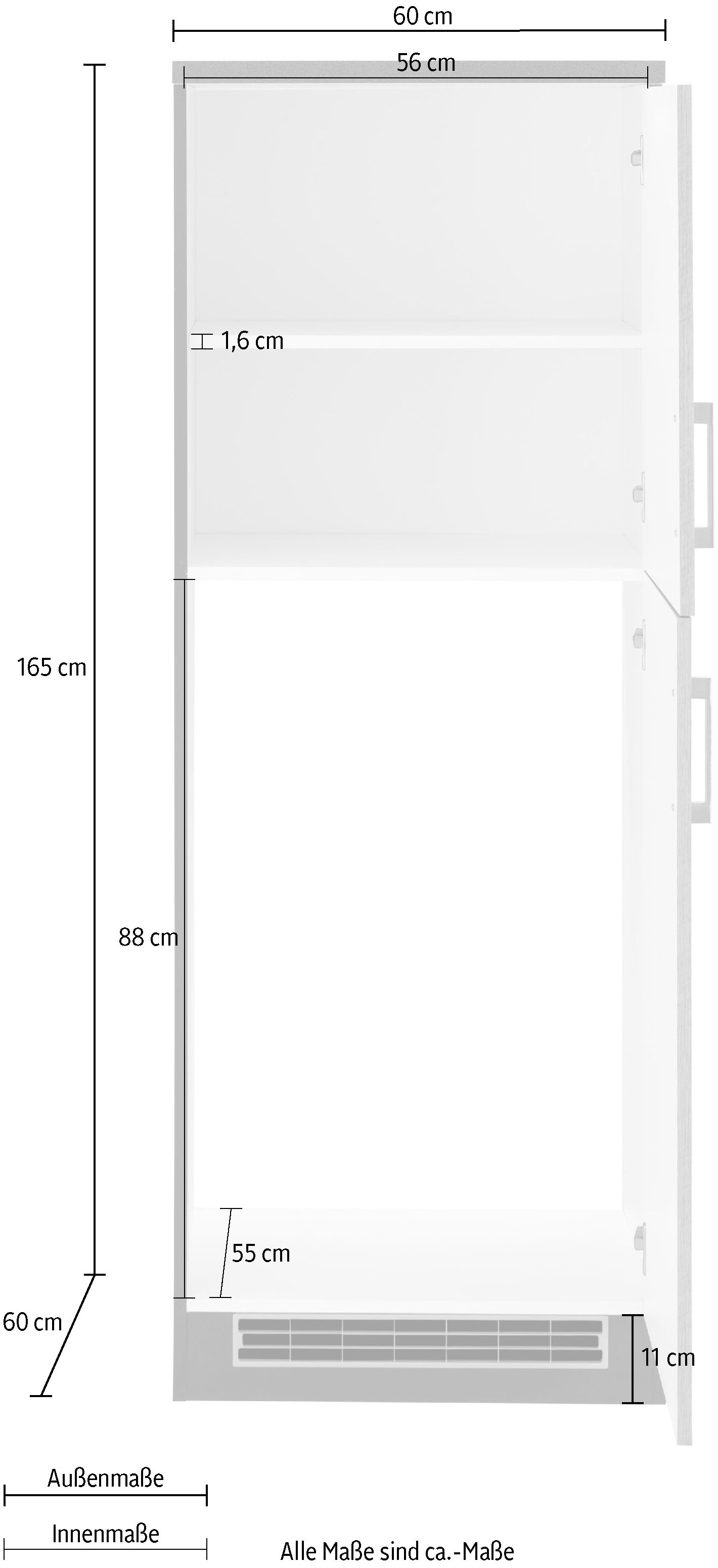 KOCHSTATION Kühlumbauschrank »KS-Colmar«, 60 cm breit, 165 cm hoch, geeignet für Einbaukühlschrank 88 cm Nische