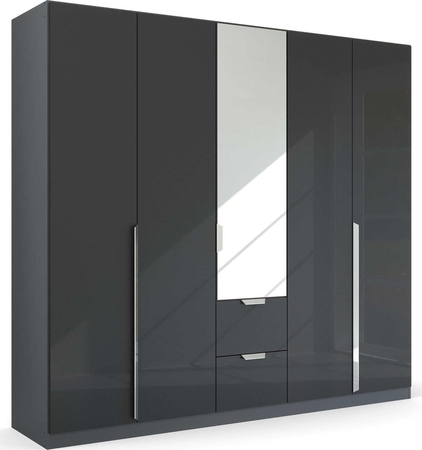 rauch Drehtürenschrank "Kleiderschrank Schrank Garderobe Ankleide GLAMOUR BY QUADRA SPIN" Breiten: 181/226/271 cm, Höhe 210 cm, mit Spiegel und Hochglanz-Front, Stangengriff MADE IN GERMANY