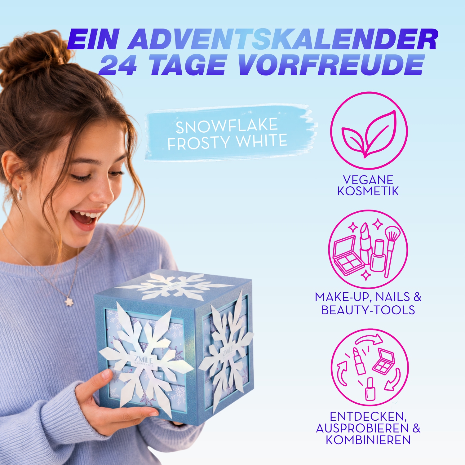 ZMILE COSMETICS Kosmetik-Adventskalender »ZMILE COSMETICS  Adventskalender Snow Flake Cube frosty white« ab 12 Jahren vegan