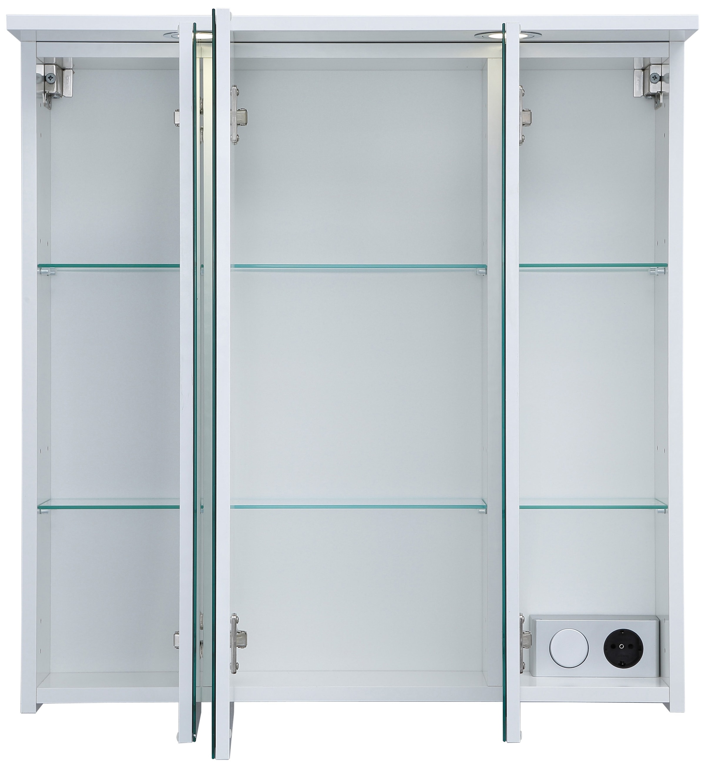 Schildmeyer Spiegelschrank »SPS 700.1 Spot made in Germany«, Breite 70 cm, 3-türig, 2 LED-Einbaustrahler, Schalter-/Steckdosenbox