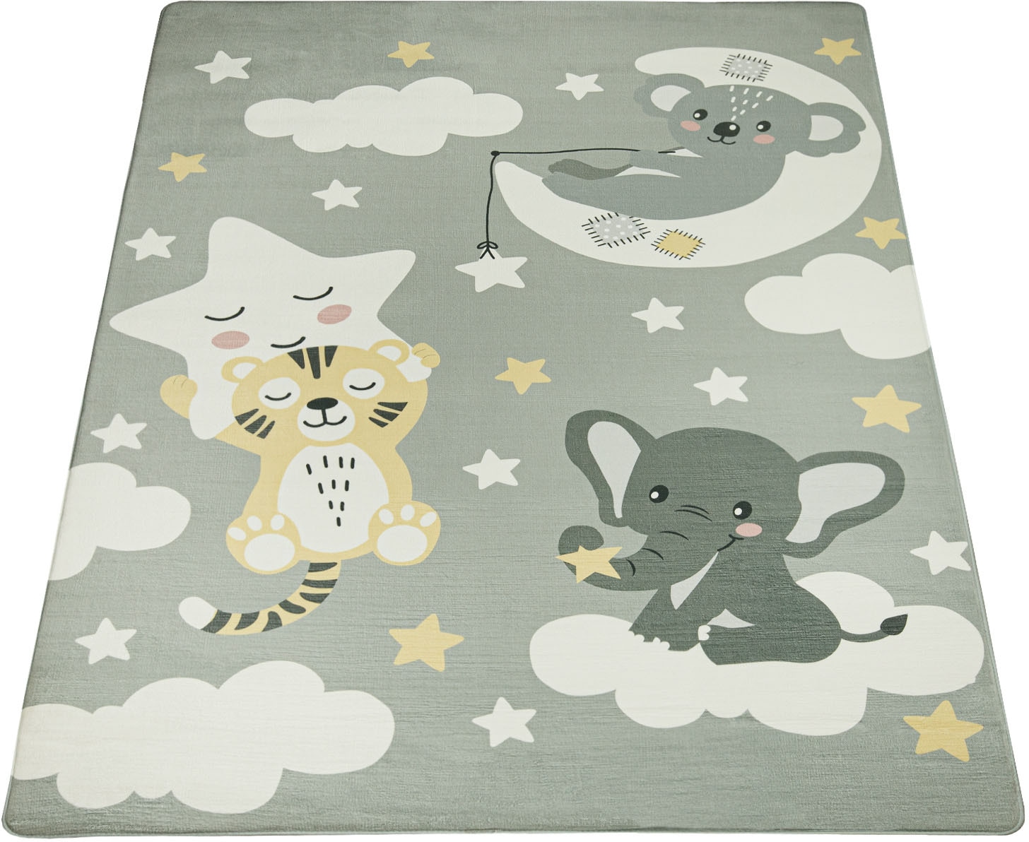 Paco Home Kinderteppich "Chicos 551", rechteckig, 2 mm Höhe, Flachgewebe, niedliches Kinder Design, Motiv Tiere, Kinderz