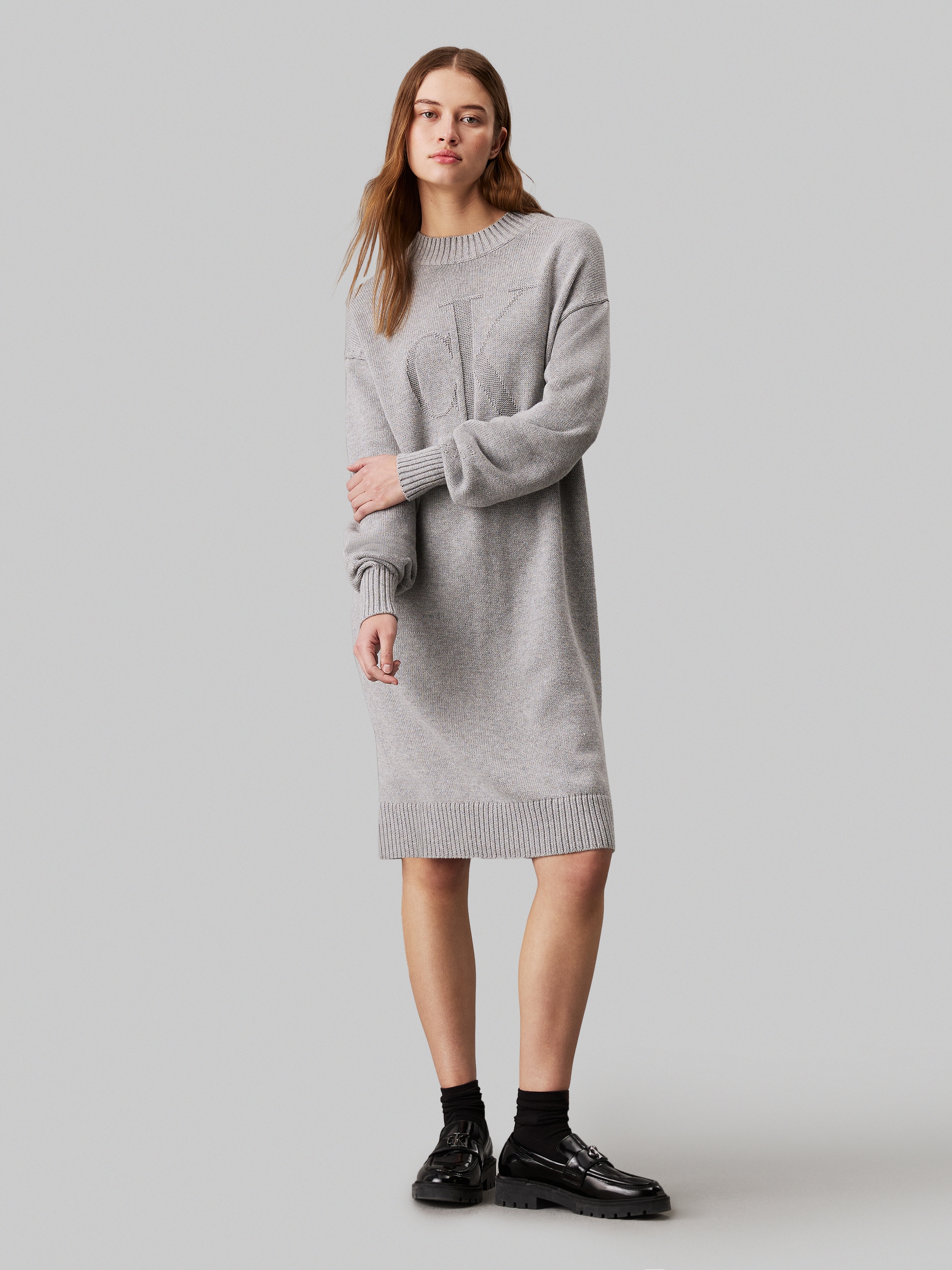 Sweatkleid »CK INTARSIA LOOSE SWEATER DRESS«, mit Logostickerei