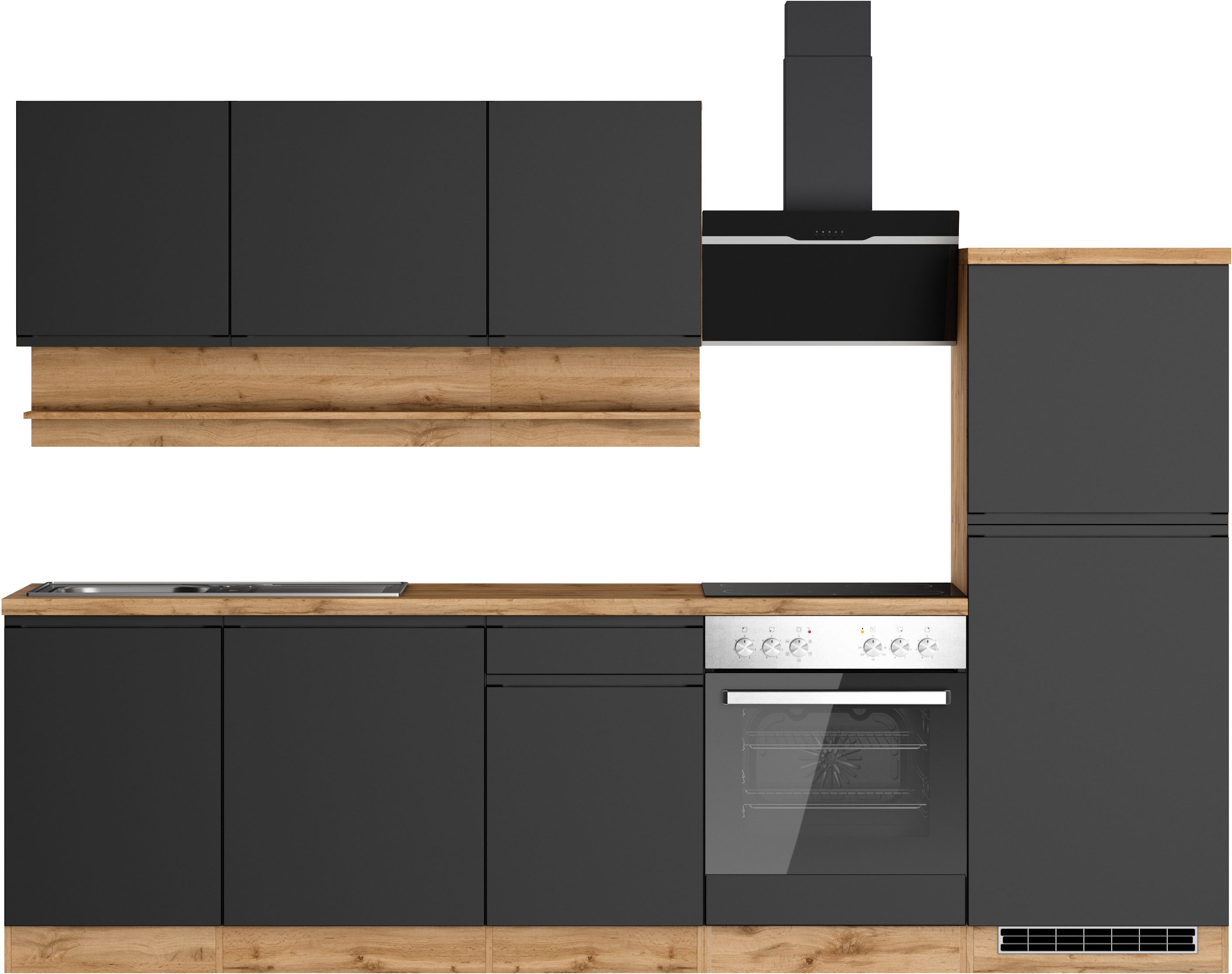 KOCHSTATION Küchenzeile "KS-Virginia,neu in verbesserter Ausführung" Arbeitsplatte 38 mm stark, Stauraum, Softclose, Breite 280 cm, Soft-Close, wahlweise mit E-Geräten