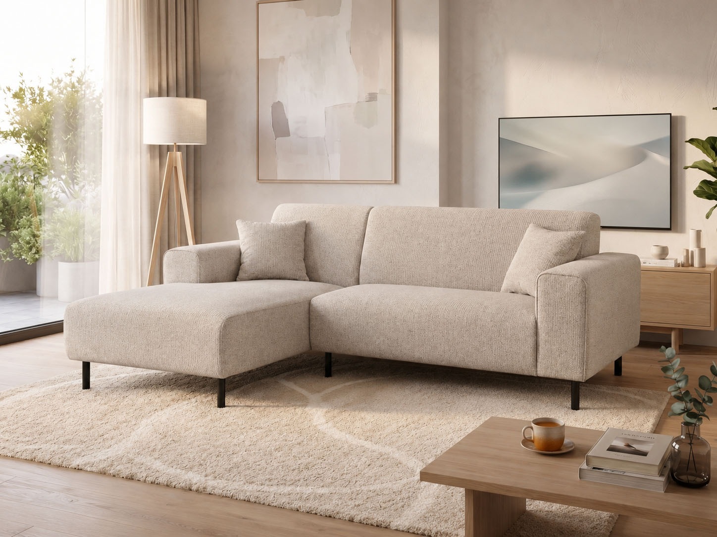 OTTO home Ecksofa "ARROS L-Form mit Wellenunterfederung, Maße B/T/H: 235/163/81 cm" incl. Zierkissen, mit Recamiere rechts/links bestellbar, auch in Cord