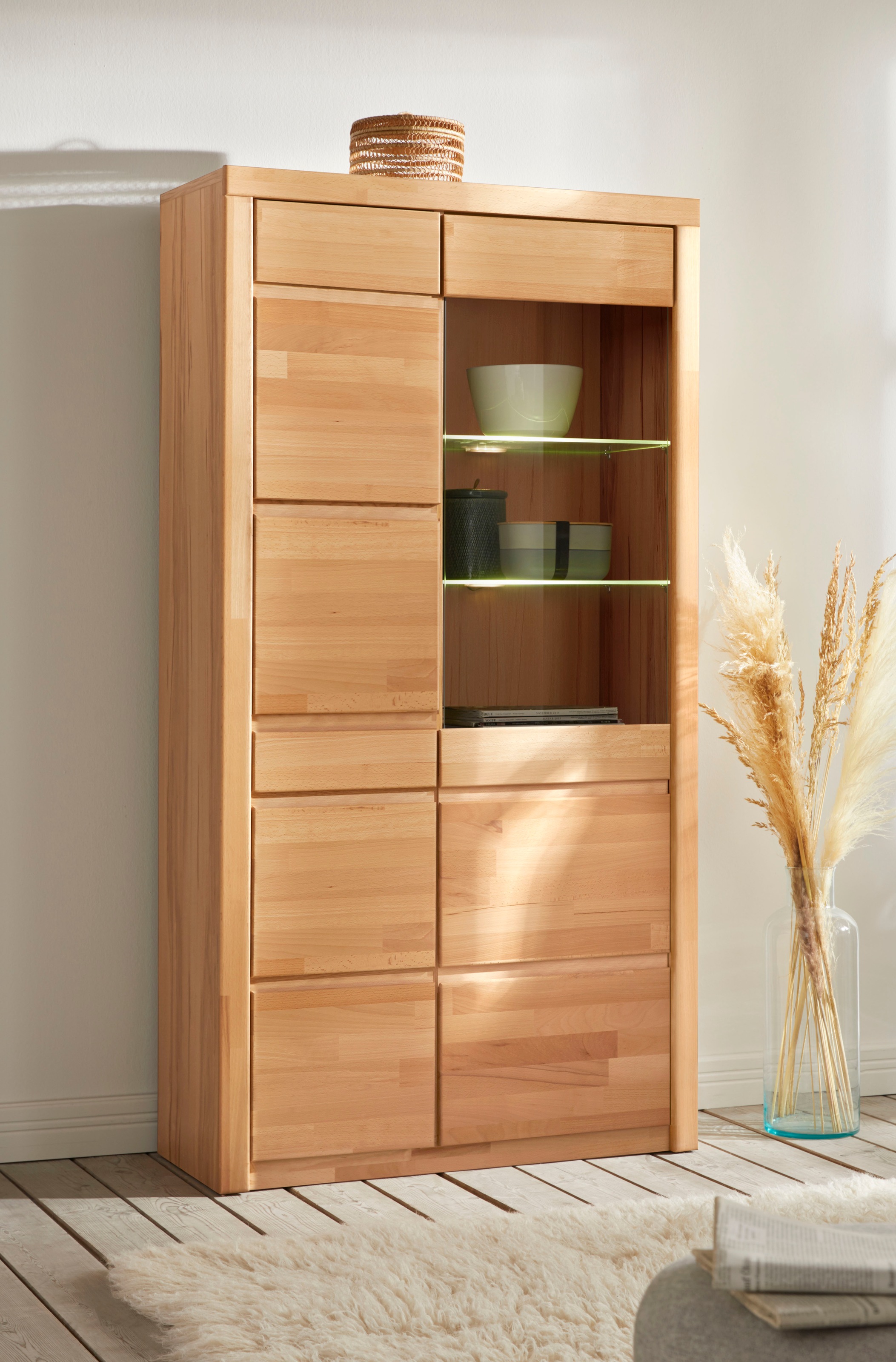 Thumbnail - OTTO home Vitrine "Silkeborg" teilmassiv, schöne grifflose Optik