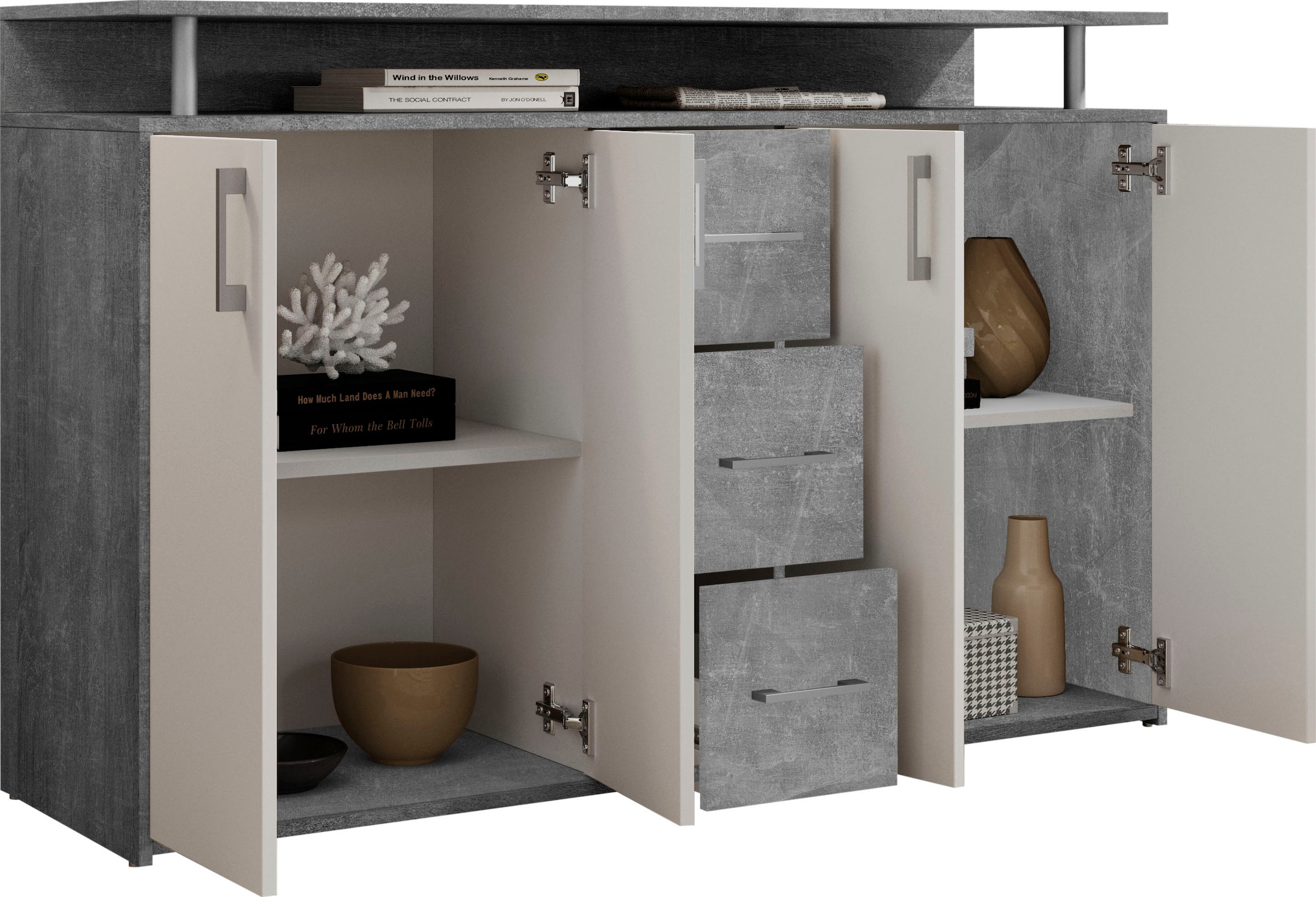 HBZ Sideboard »Drivno Sideboard, B/H/T 139x90x34 cm«, Breite 139cm, Kugelauszug, Einlegeböden verstellbar, 3 Schubkästen