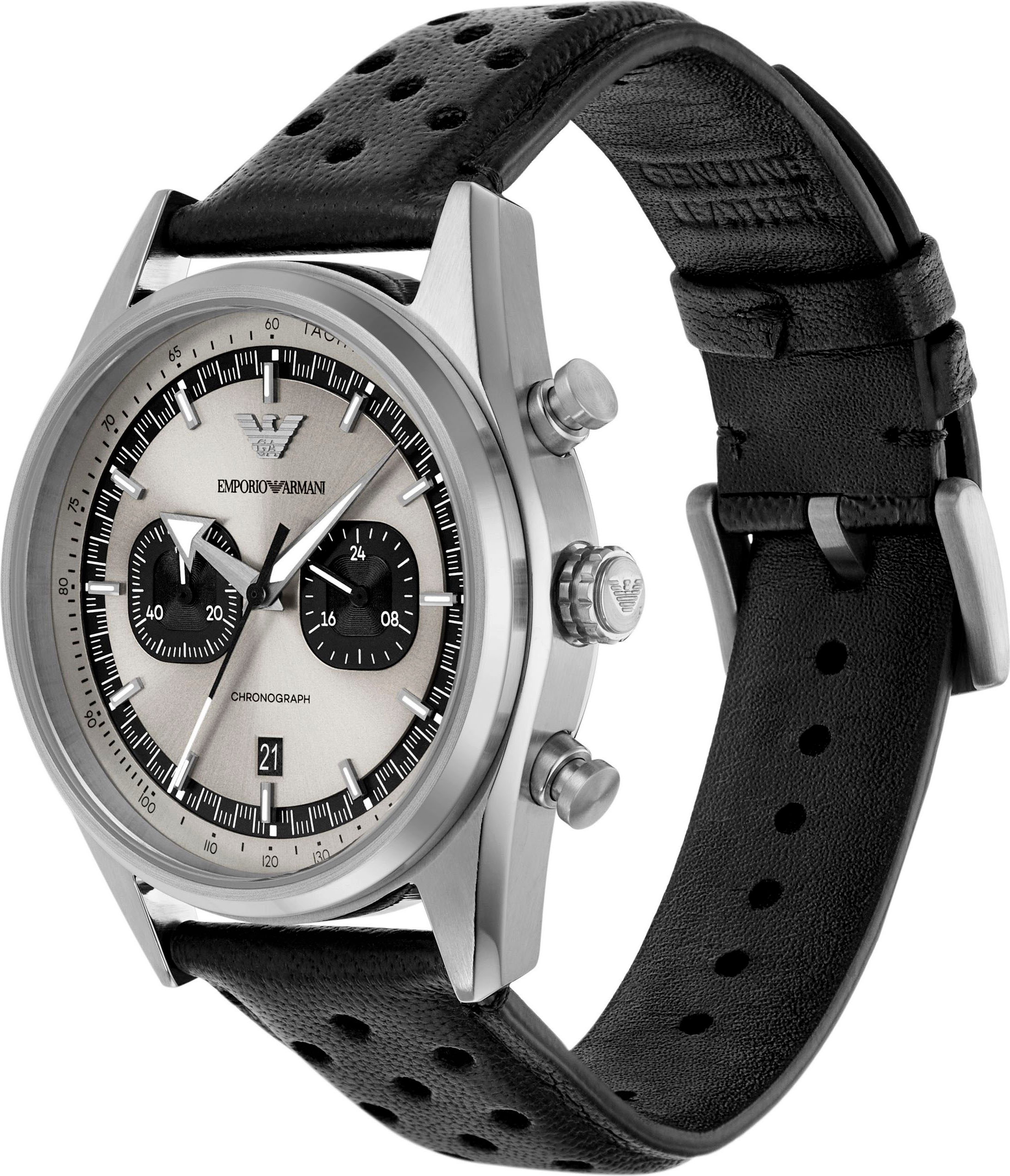 Emporio Armani Chronograph, Quarzuhr, Armbanduhr, Herrenuhr, Lederarmband, analog, Tag