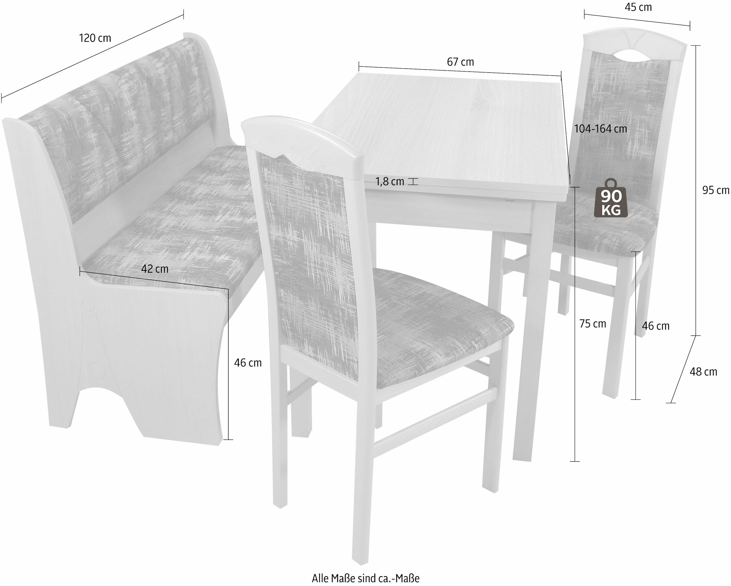 Home affaire Essgruppe »Halle«, (Set, 4 tlg.), mit Truhenbank