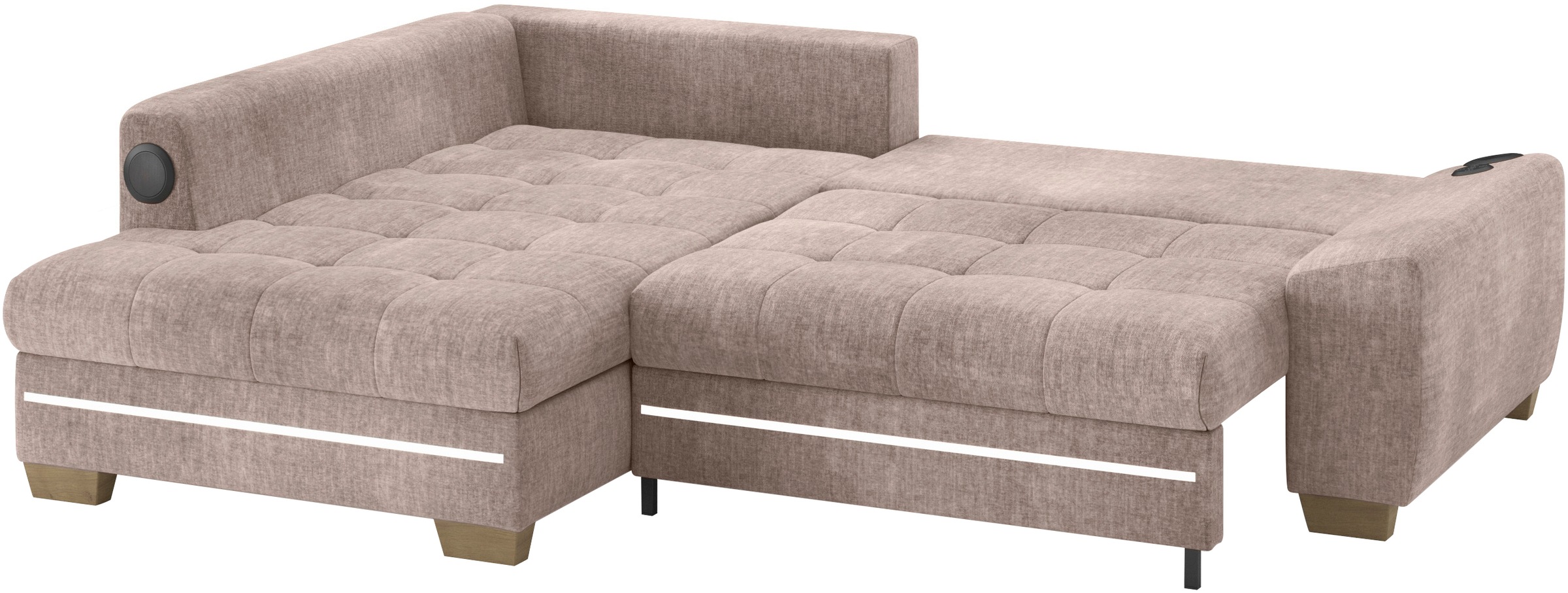 Mr. Couch Ecksofa »Nikita II, L-Form«, RGB-LED, Bluetooth-Soundsystem, wahlweise mit Bett, Bettkasten