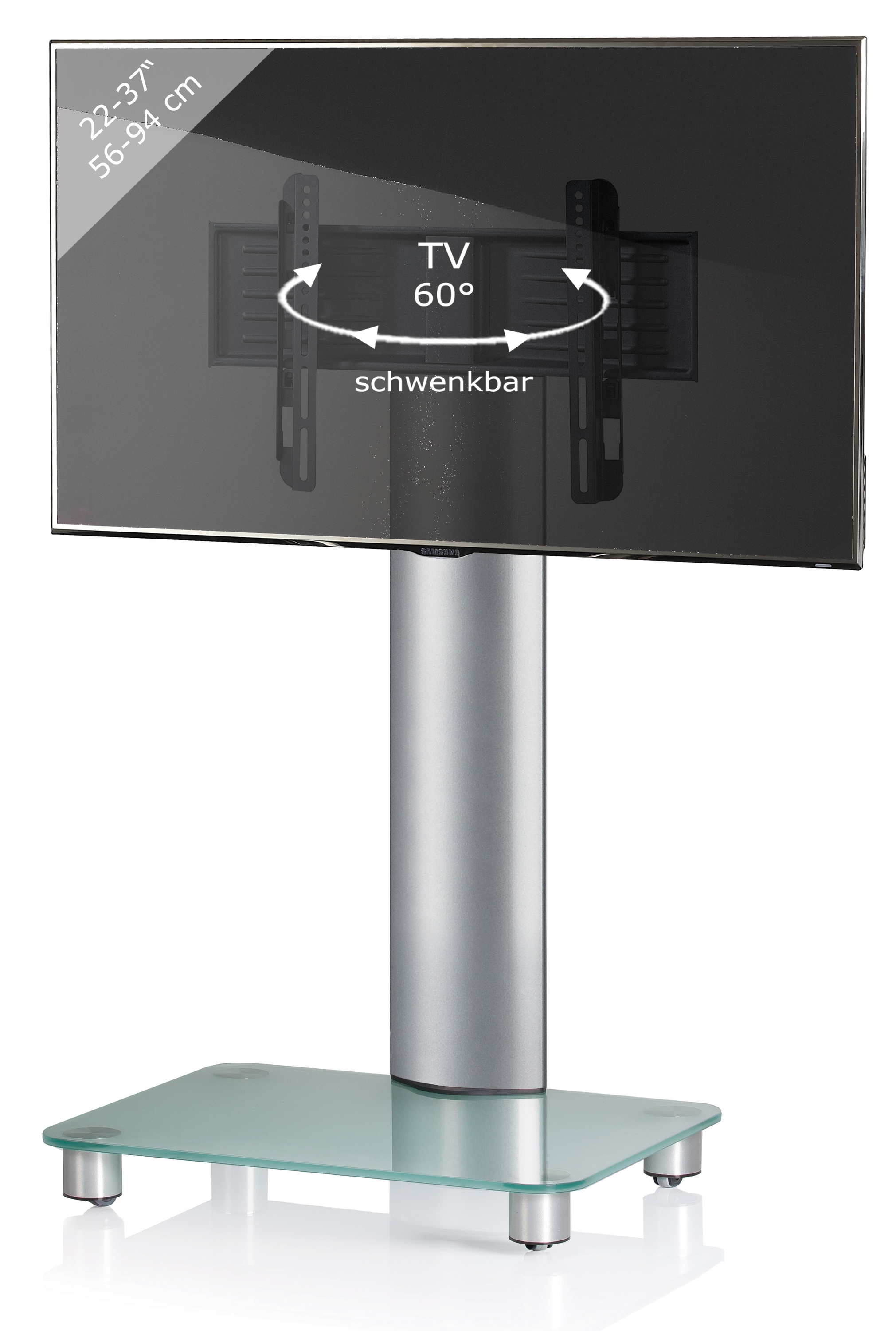 VCM Wohnzimmertisch "TV Standfuß Ständer Rack Alu Glas Rollen Bilano" 1 Stk. tlg.