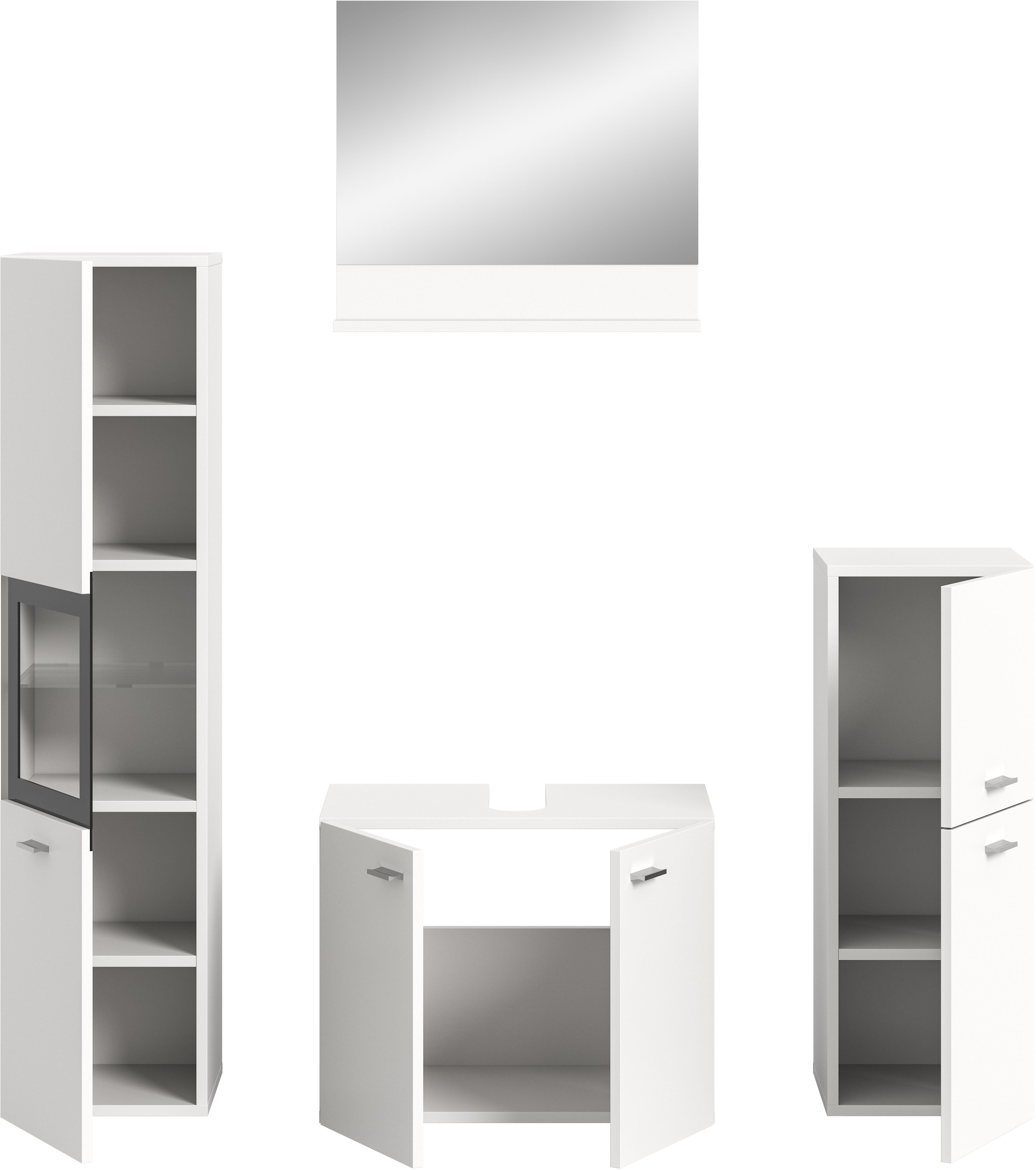 welltime Badmöbel-Set »Tampa, Breite 137cm, 4-teilig«, (4 St.), Waschbeckenunterschrank, Spiegel, Hochschrank, Midischrank